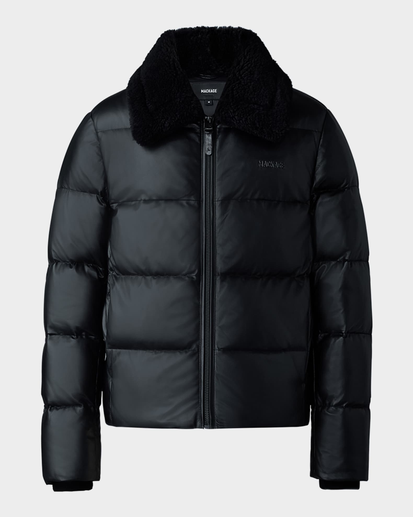 Mackage Men s Kyrie Leather Down Jacket with Shearling Collar Black