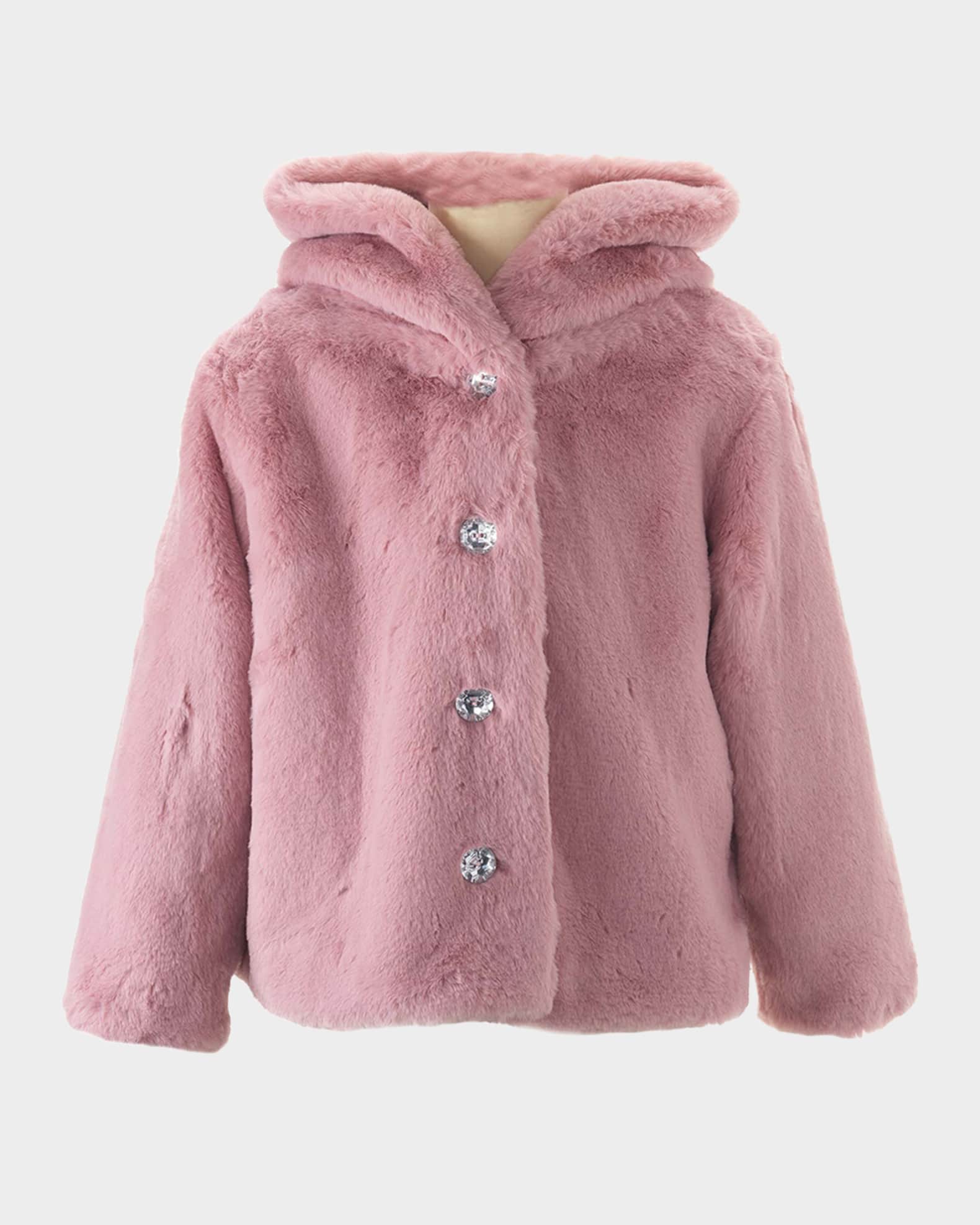 Girl's Faux Fur Button Front Coat, Size 2-10 0