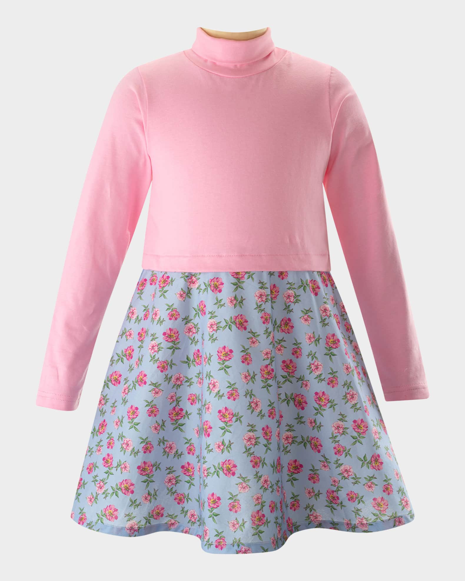 Girl's Floral-Print Jersey Turtle Neck Dress, Size 2-14 0
