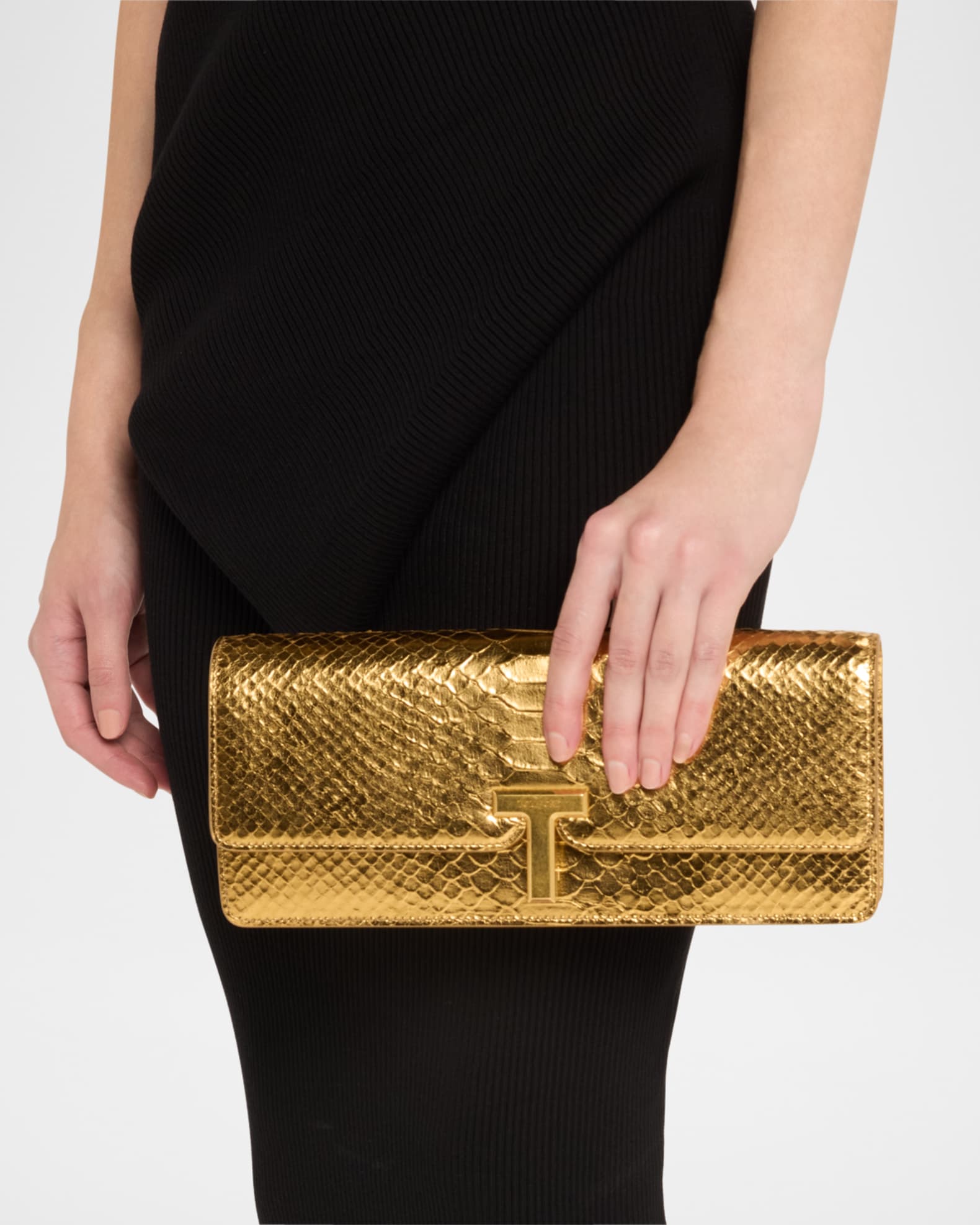 Wallis Metallic Python-Embossed Leather Clutch Bag 1