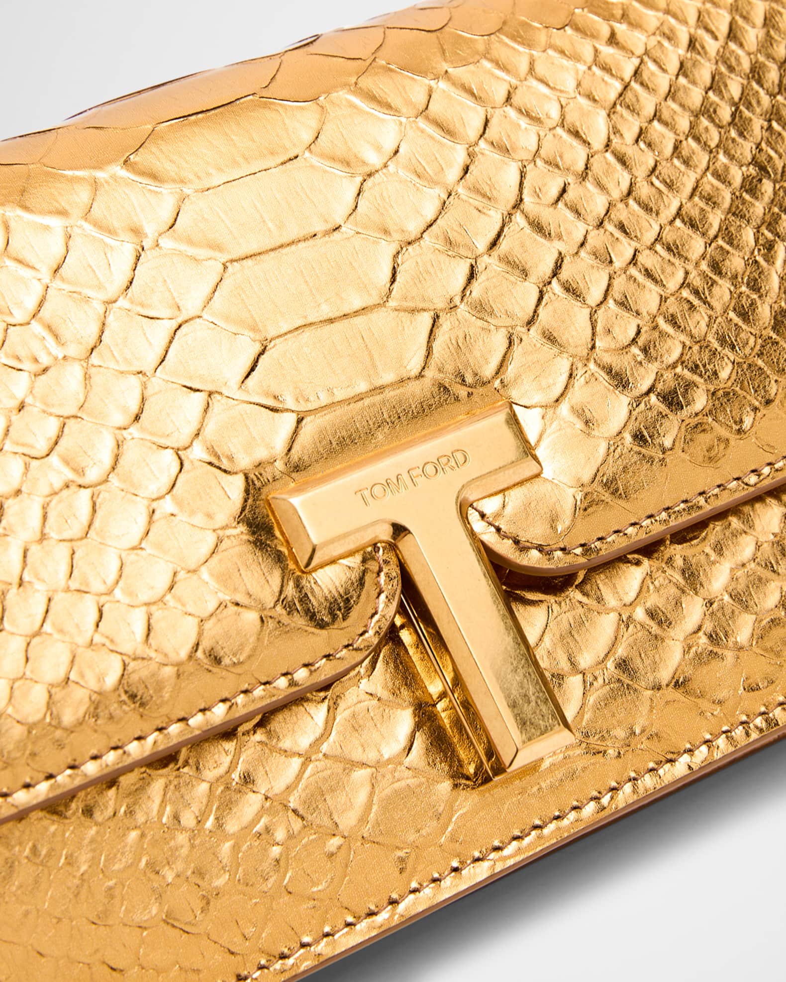 TOM FORD Wallis Metallic Python Embossed Leather Clutch Bag Neiman Marcus