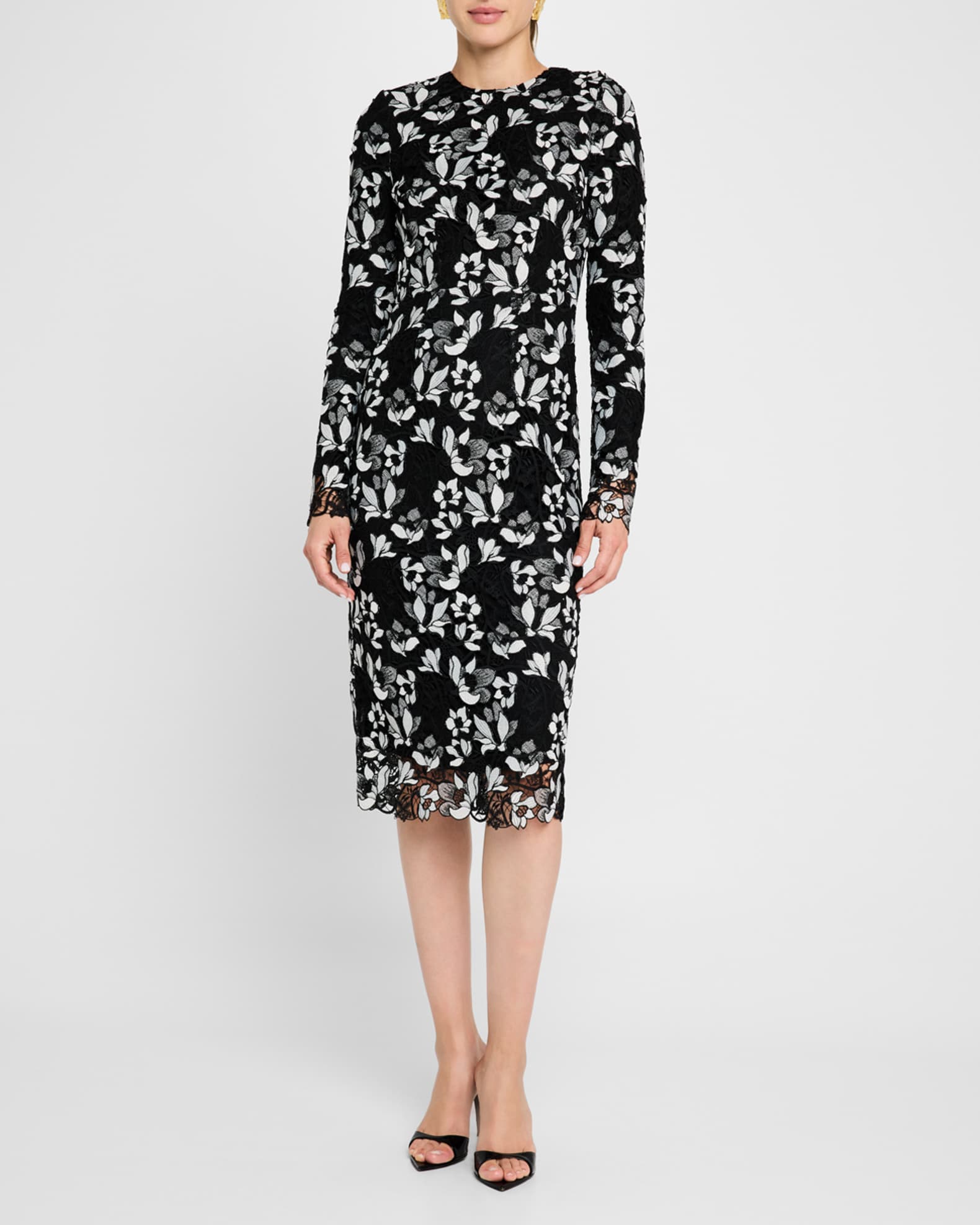 Long-Sleeve Lace Sheath Midi Dress 1