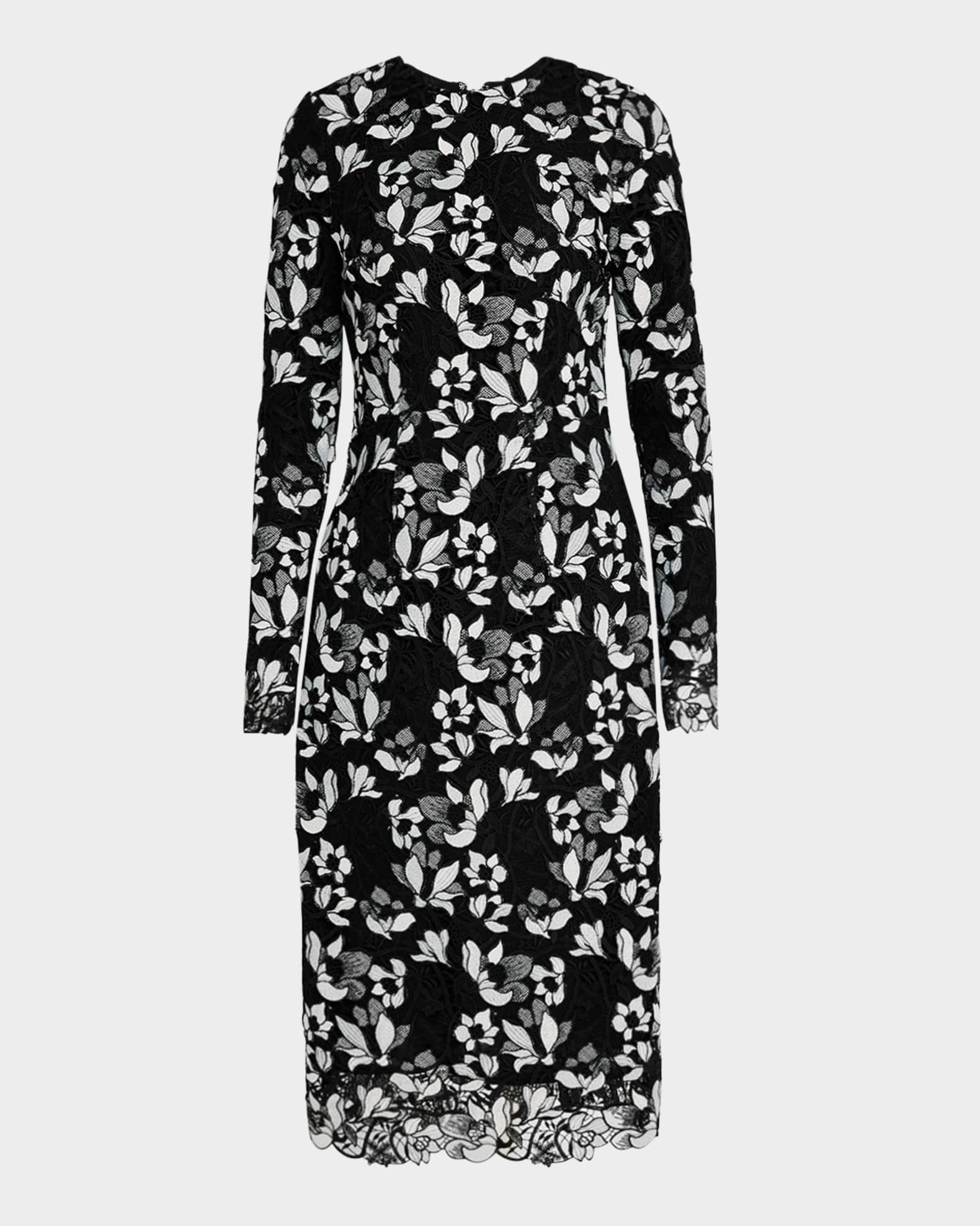 Long-Sleeve Lace Sheath Midi Dress 0
