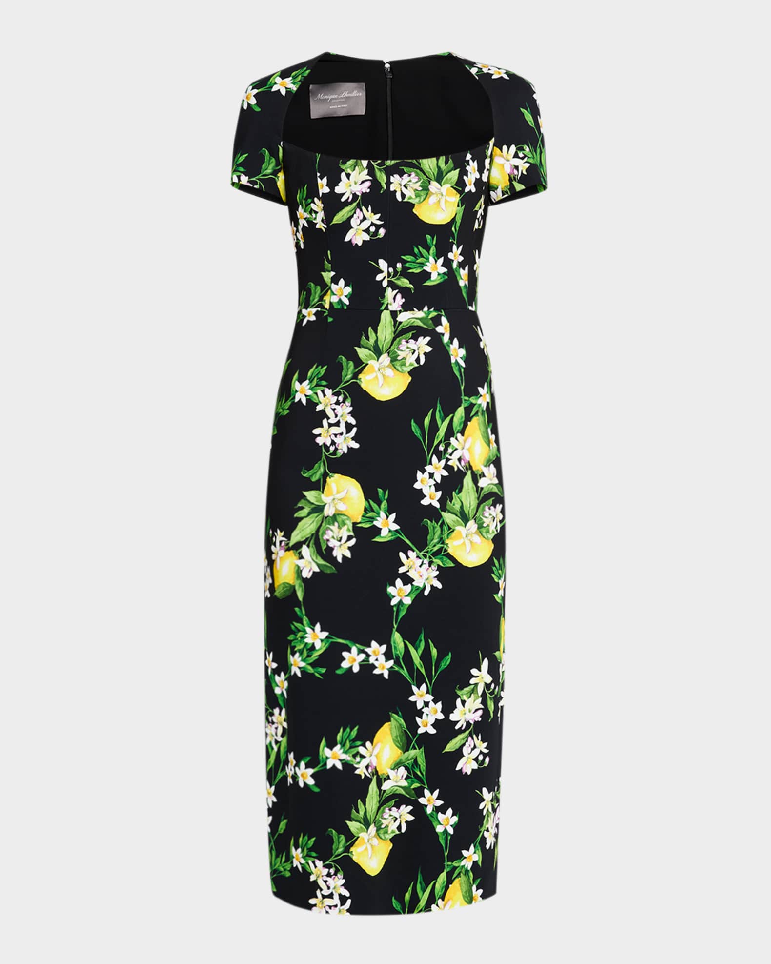 Lemon-Print Short-Sleeve Corset Midi Dress 0