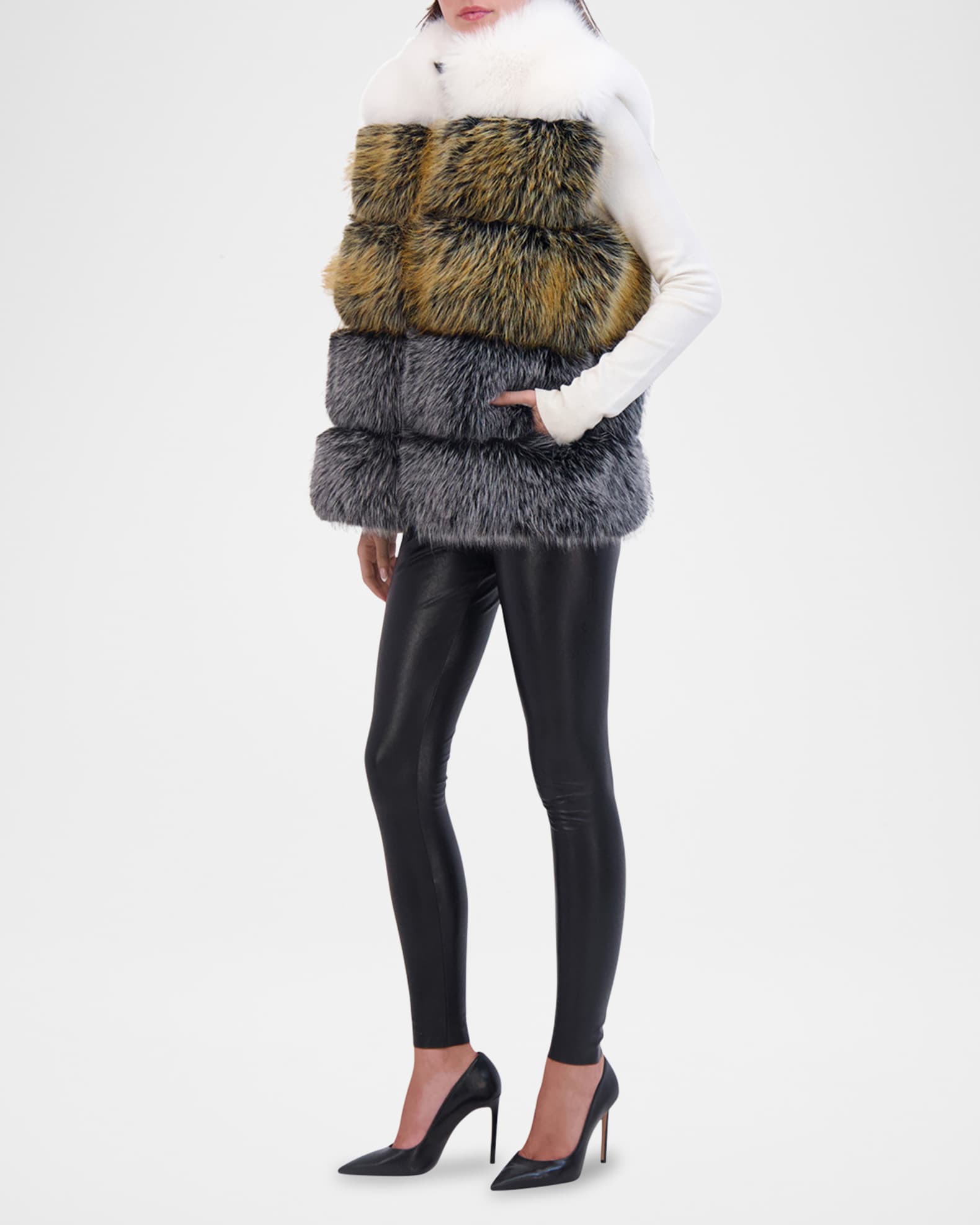 Theia Fox-Like Faux Fur Vest | Neiman Marcus