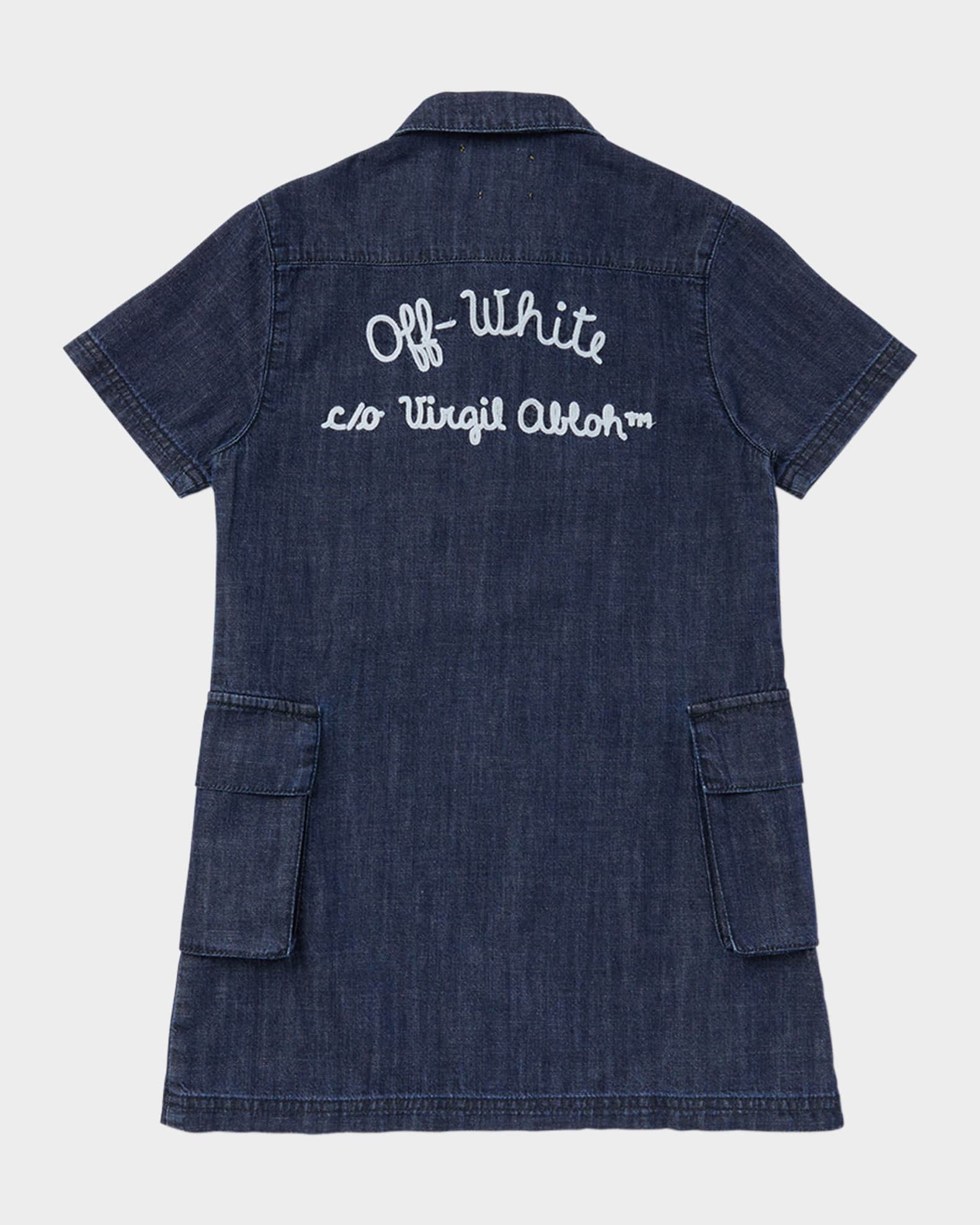 Girl's Script Type Graphic Logo Denim Mini Dress, Size 4-12 1