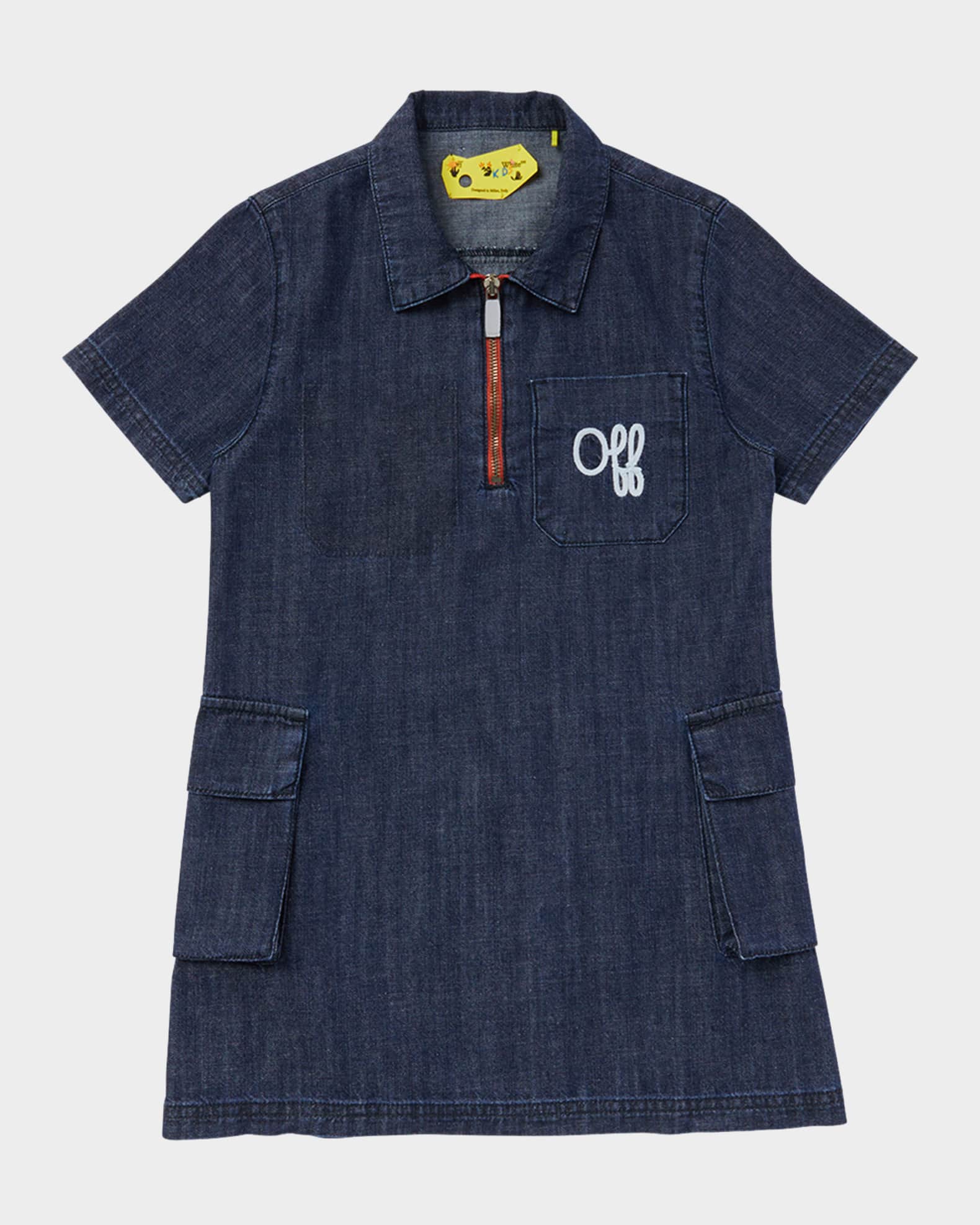 Girl's Script Type Graphic Logo Denim Mini Dress, Size 4-12 0