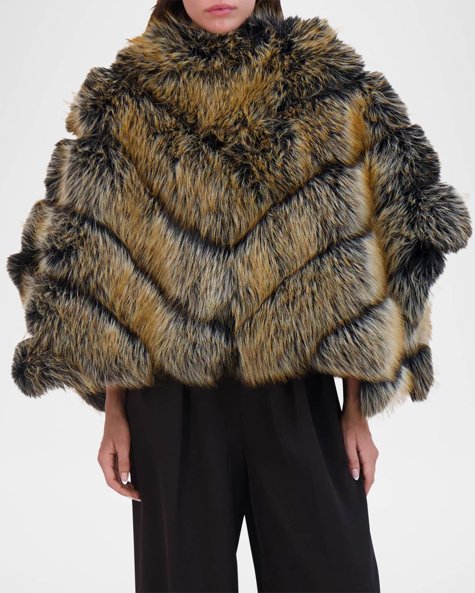 Chevron Fox-Like Faux Fur Cape 0