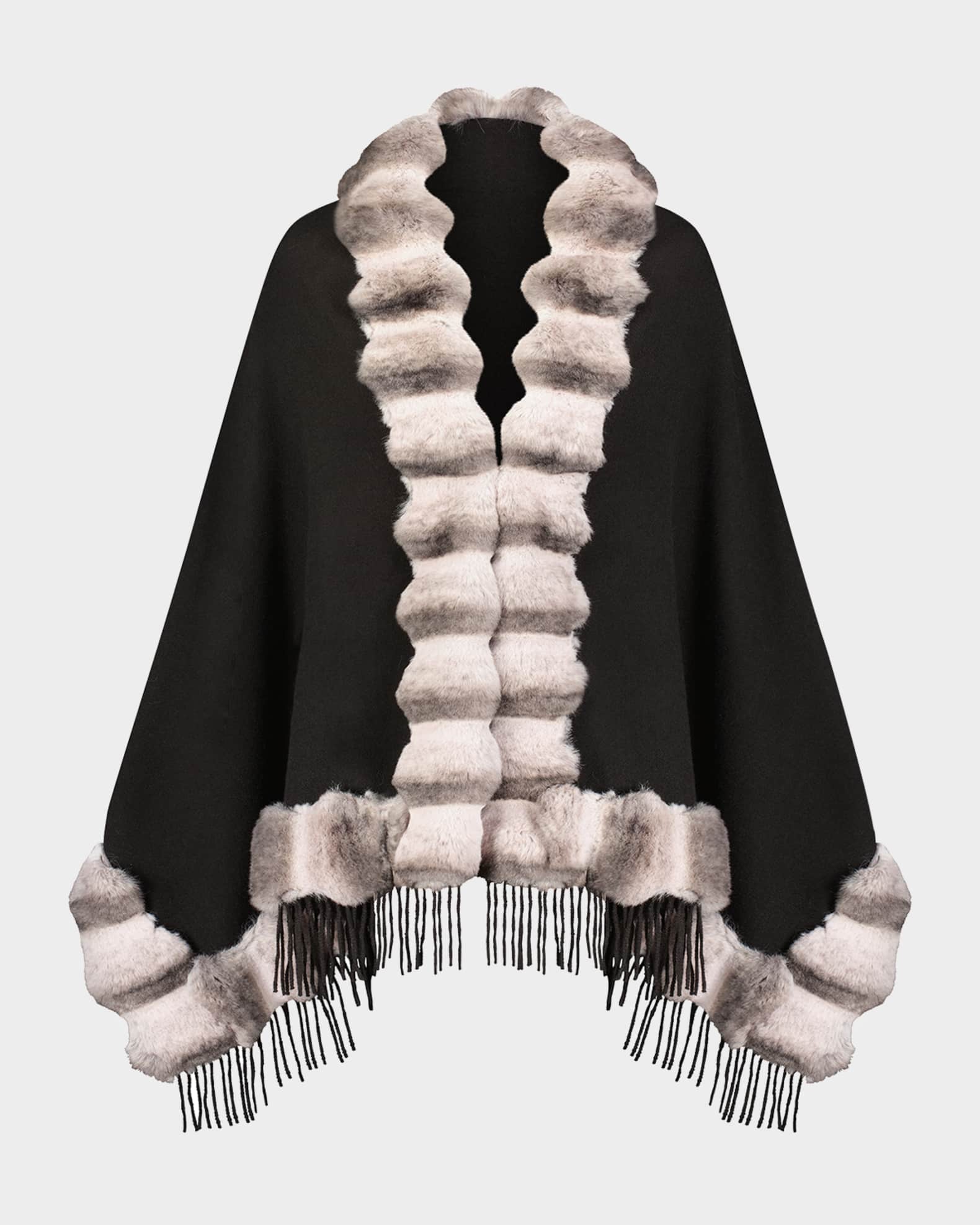 Cashmere Blend Cape W/ Chinchilla-Like Trim 0