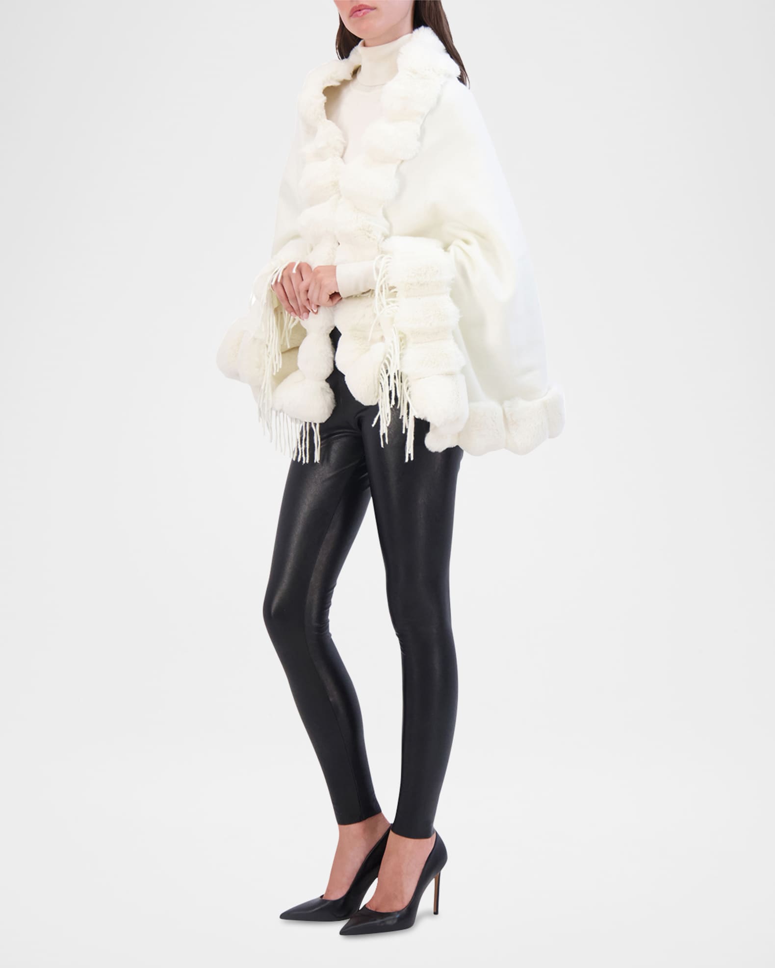 Cashmere Blend Cape W/ Chinchilla-Like Trim 1