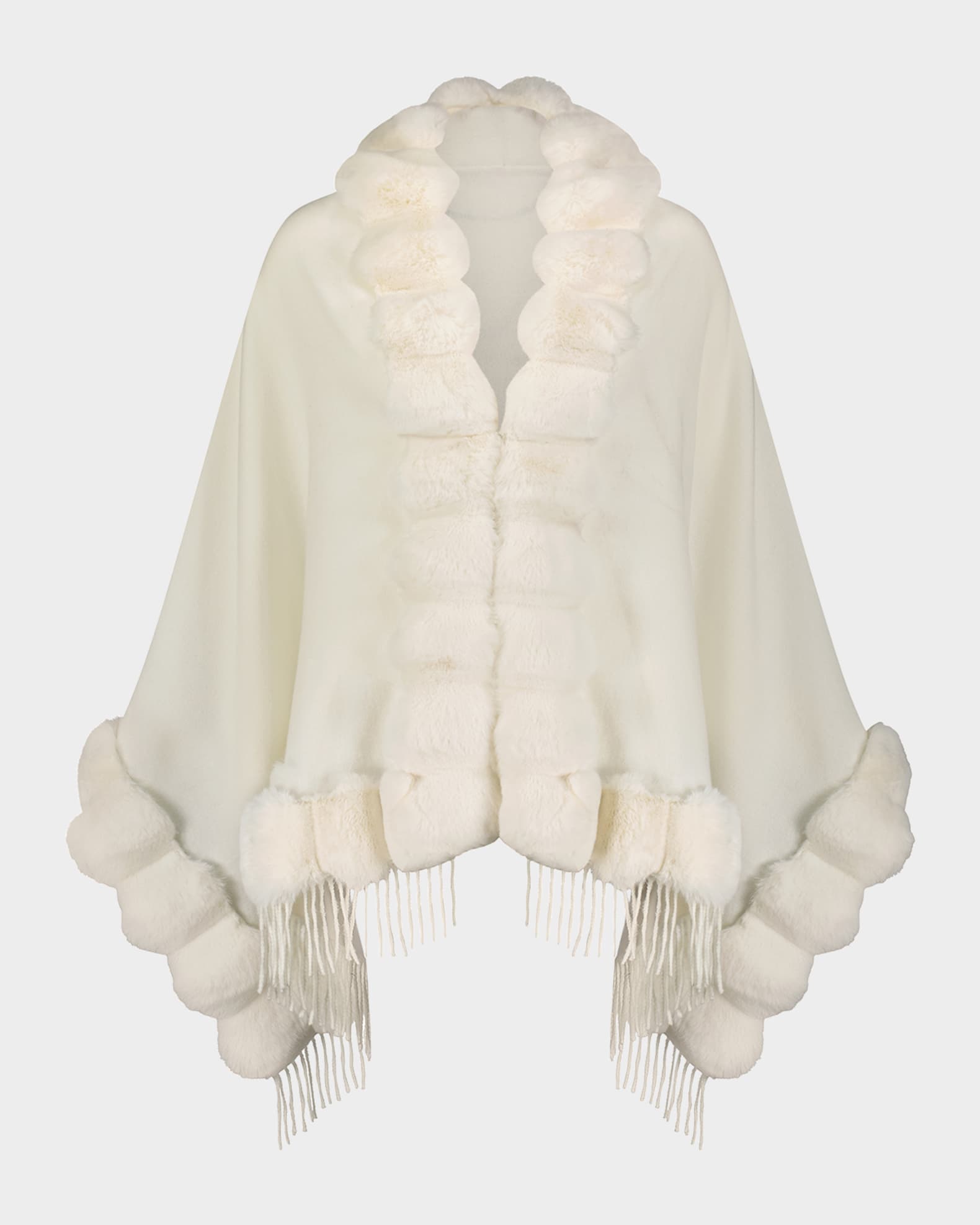Cashmere Blend Cape W/ Chinchilla-Like Trim 0