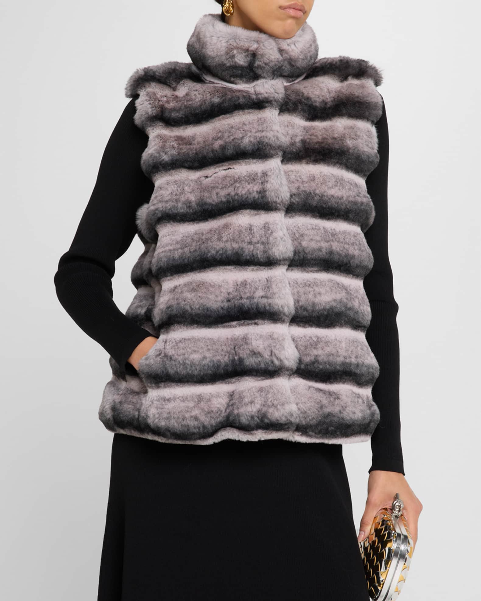 Theia Horizontal Chinchilla-Like Faux Fur Vest | Neiman Marcus