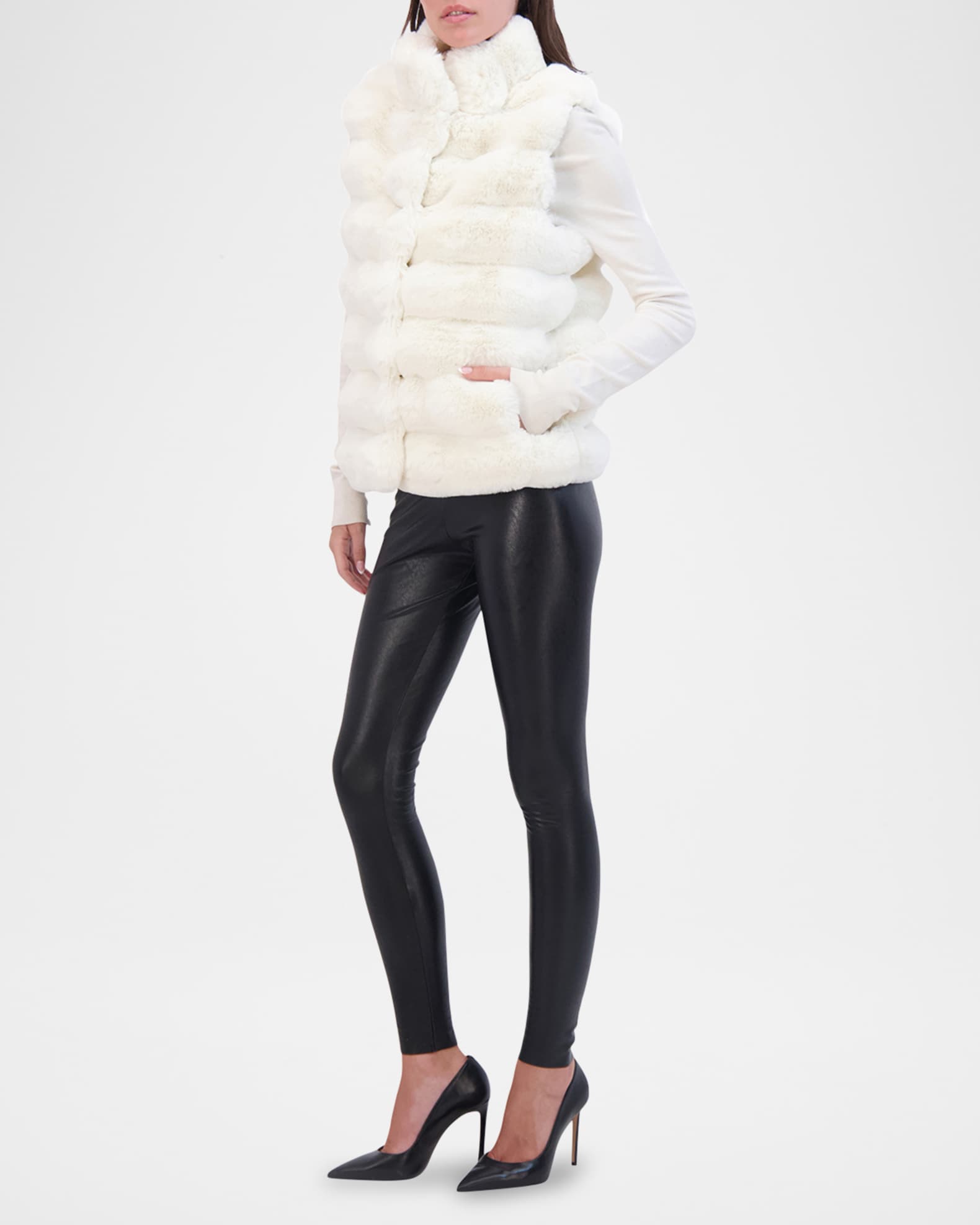 Theia Horizontal Chinchilla-Like Faux Fur Vest | Neiman Marcus