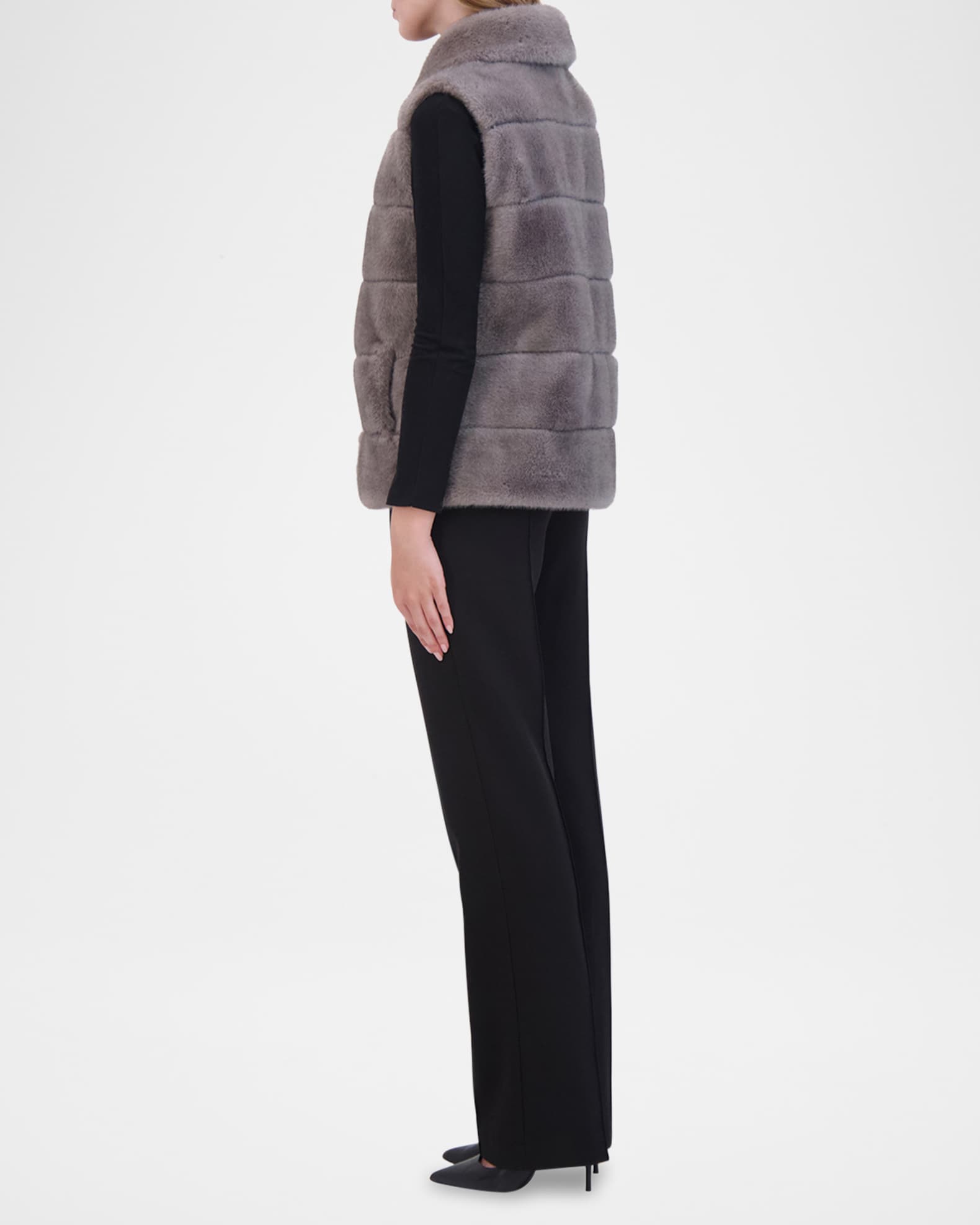 Theia Horizontal Mink-Like Faux Fur Vest | Neiman Marcus
