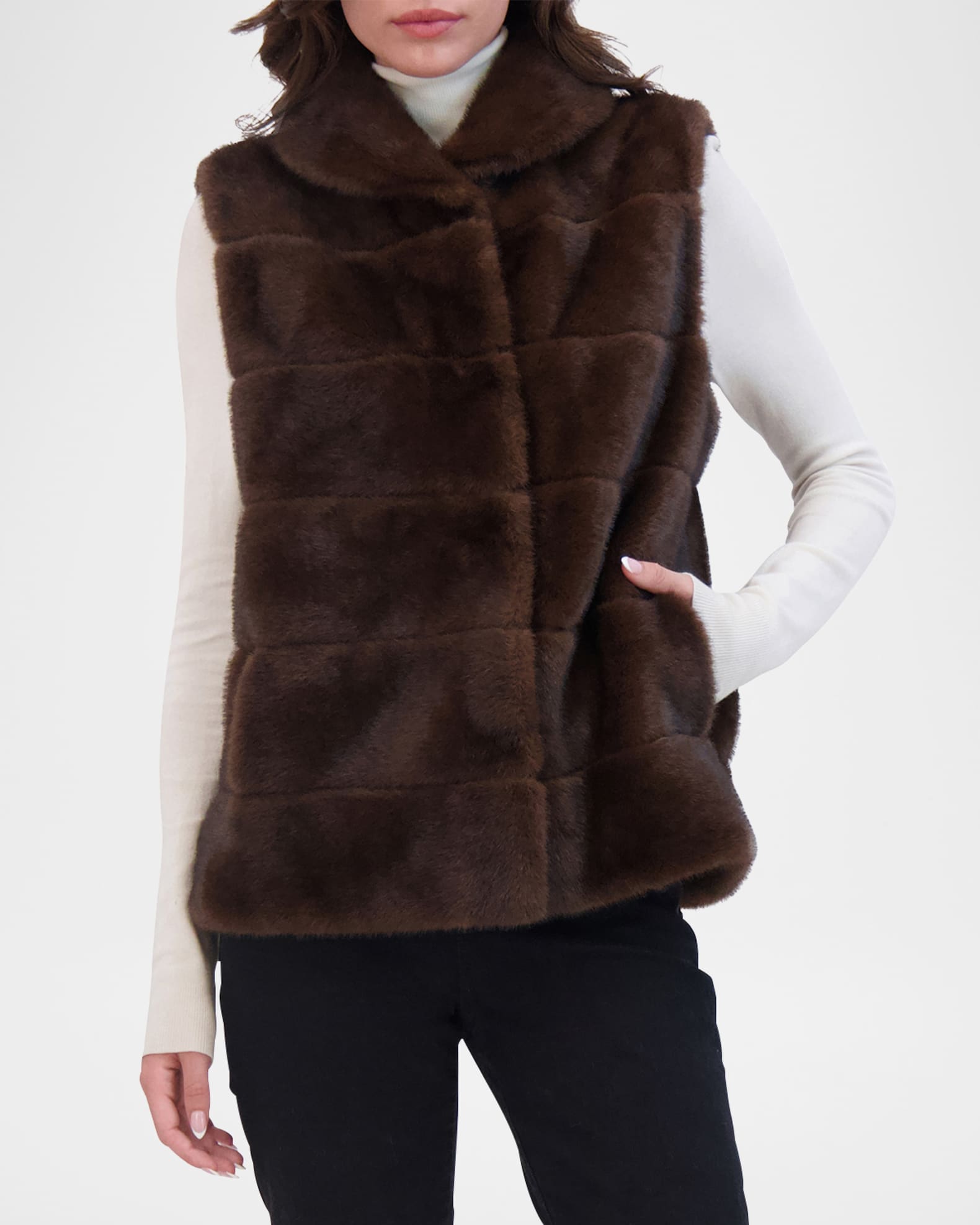 Horizontal Mink Like Faux Fur Vest
