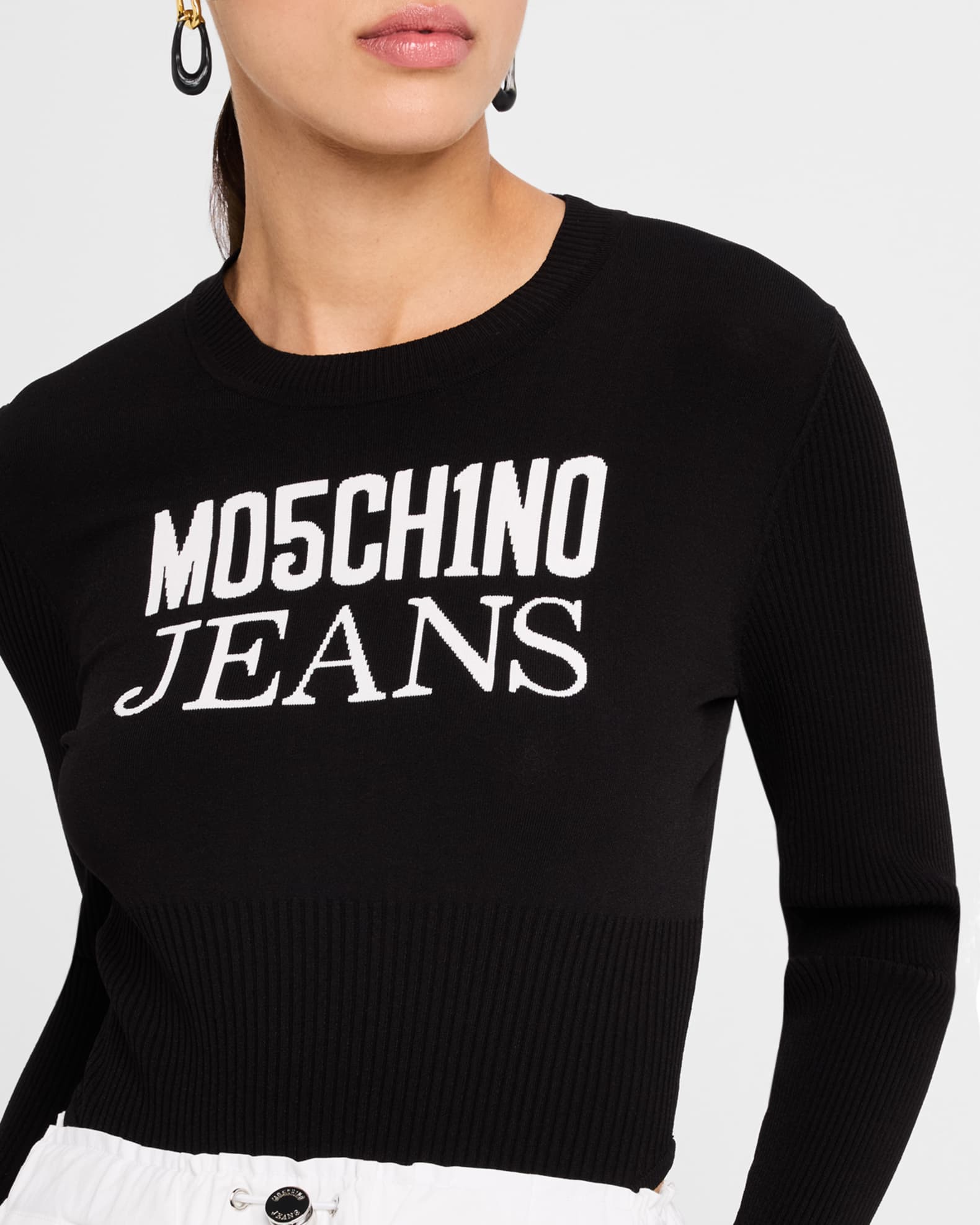 Moschino Jeans Long-Sleeve Logo Bodysuit | Neiman Marcus