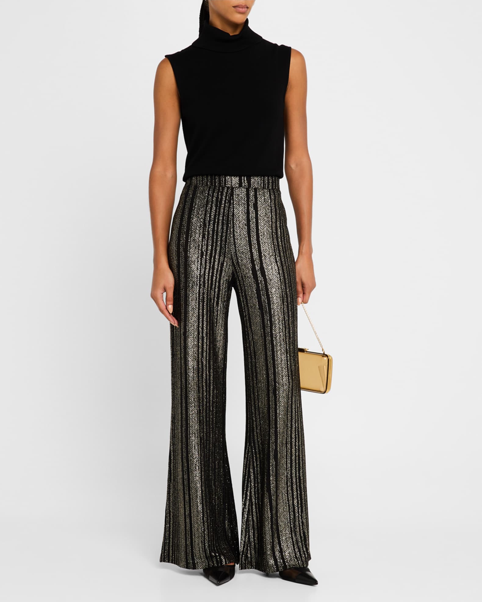 Jenna Straight-Leg Metallic Striped Pants 1