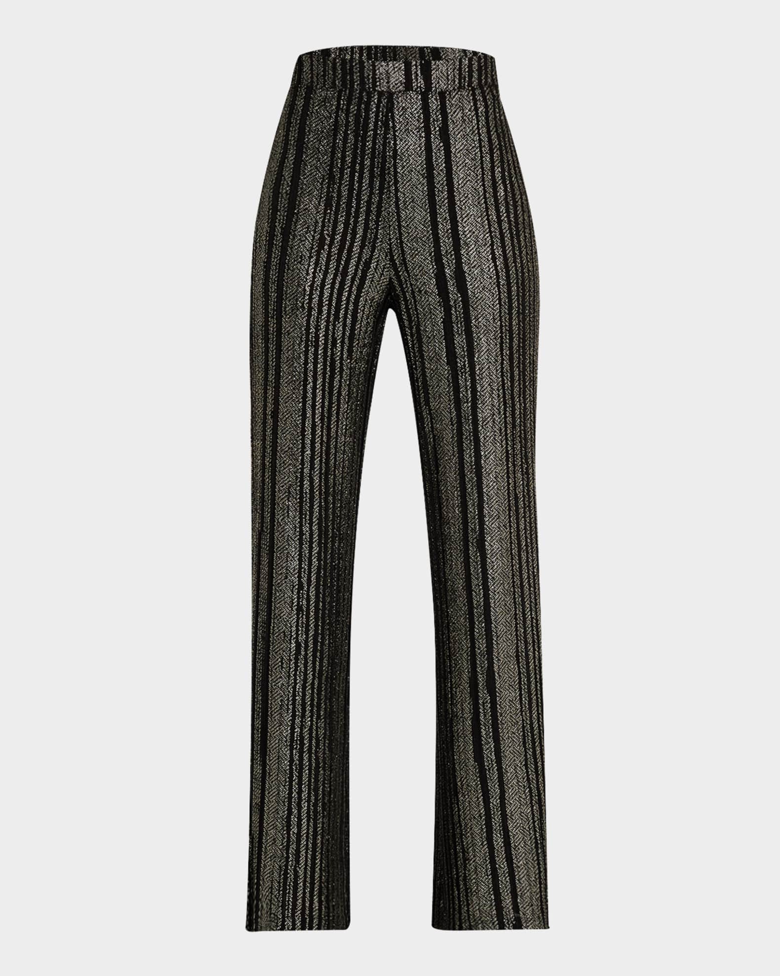 Jenna Straight-Leg Metallic Striped Pants 0