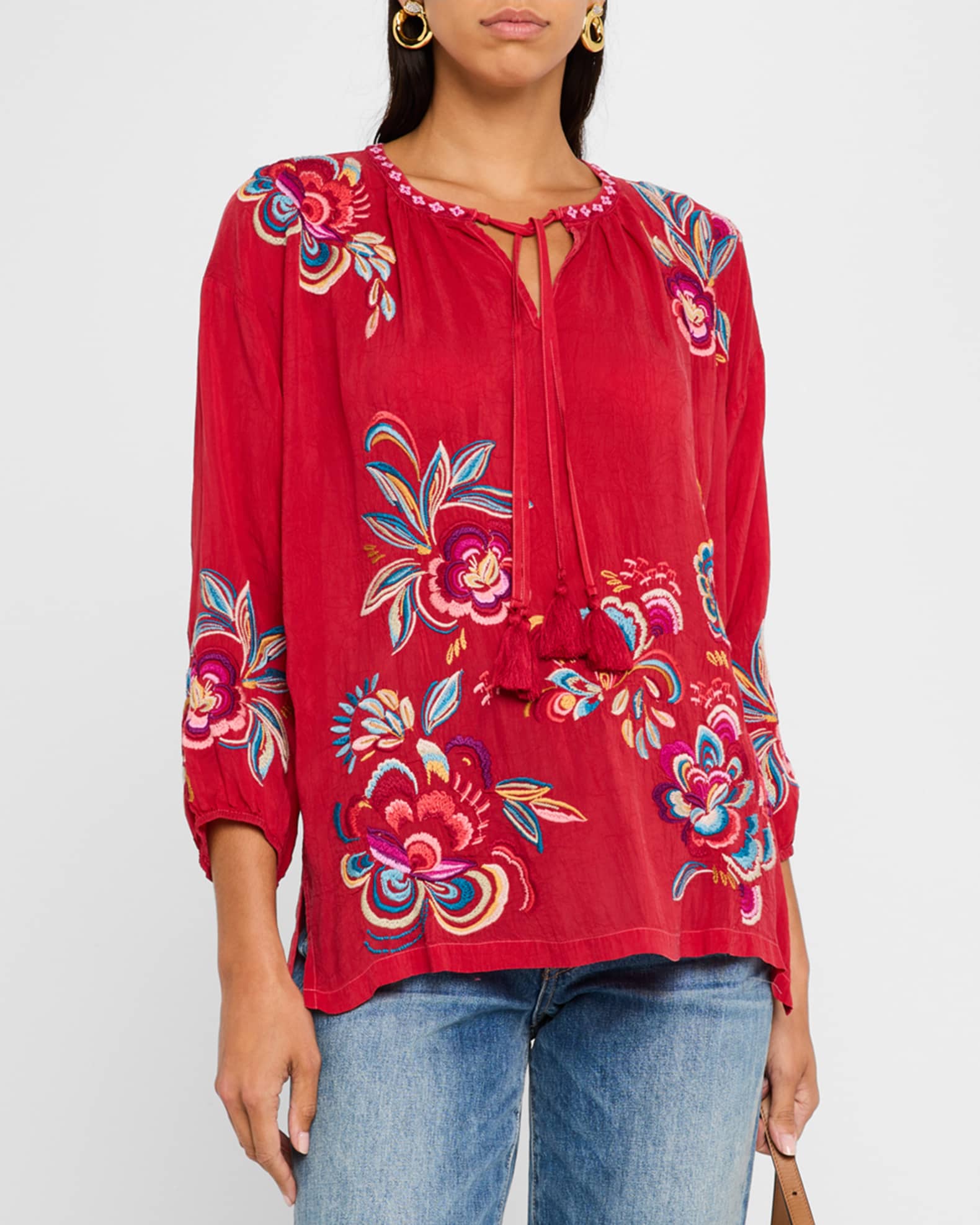 Johnny Was Zadonia Floral Embroidered Blouse Neiman Marcus