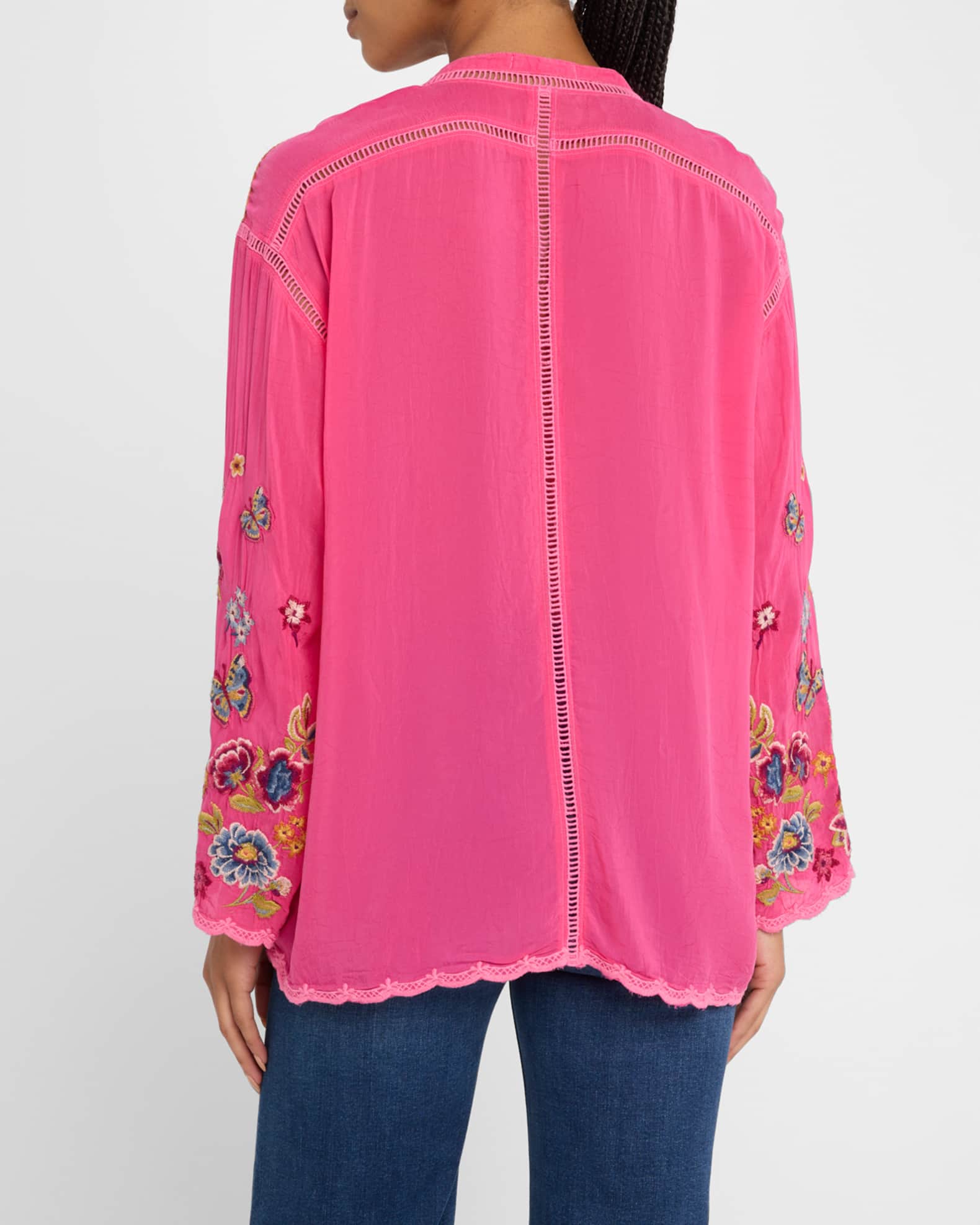 Johnny Was Maude Scalloped Floral Embroidered Blouse Neiman Marcus