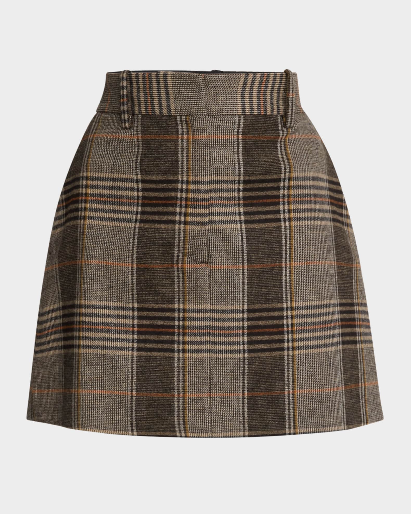 Plaid-Print Tailored Mini Skirt 0