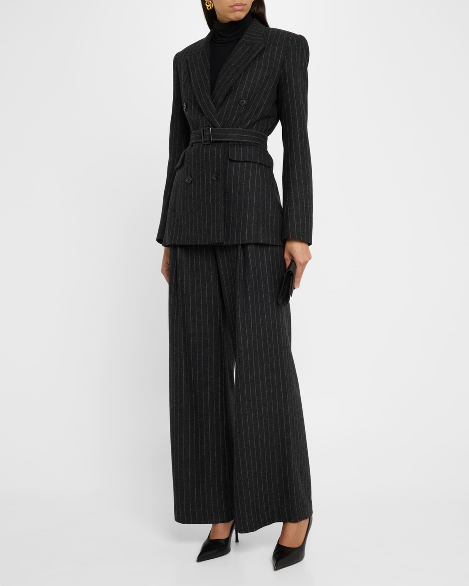 Belted Pinstripe Double-Breasted Blazer 1