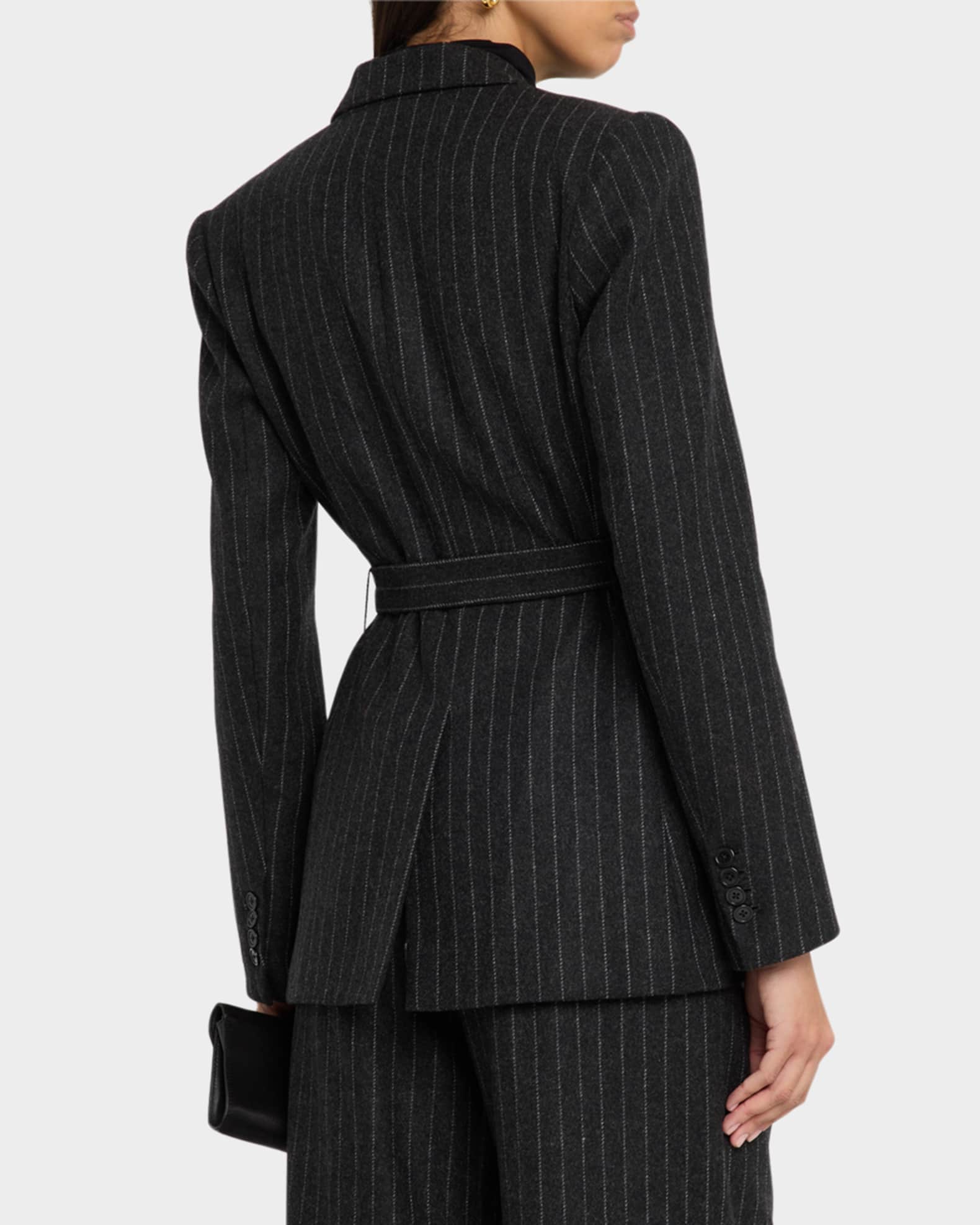 ARGENT Belted Pinstripe DoubleBreasted Blazer Neiman Marcus