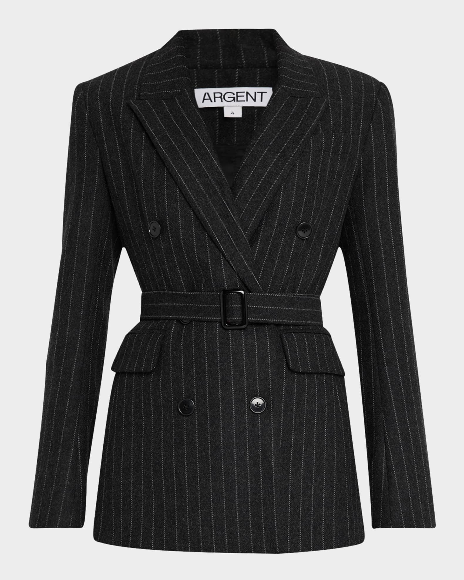 Belted Pinstripe Double-Breasted Blazer 0