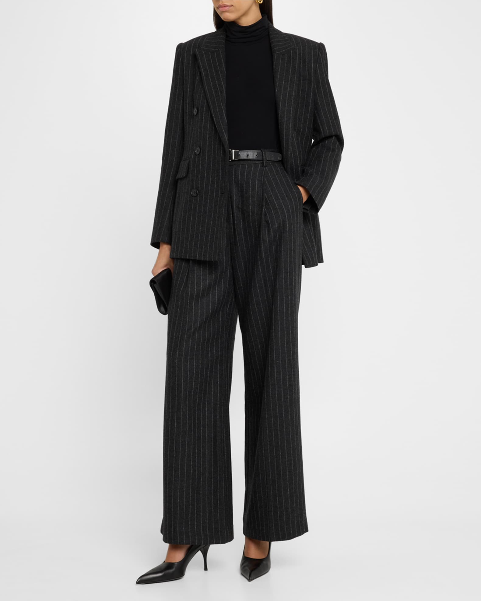 Pleated Pinstripe Wide-Leg Trousers 1