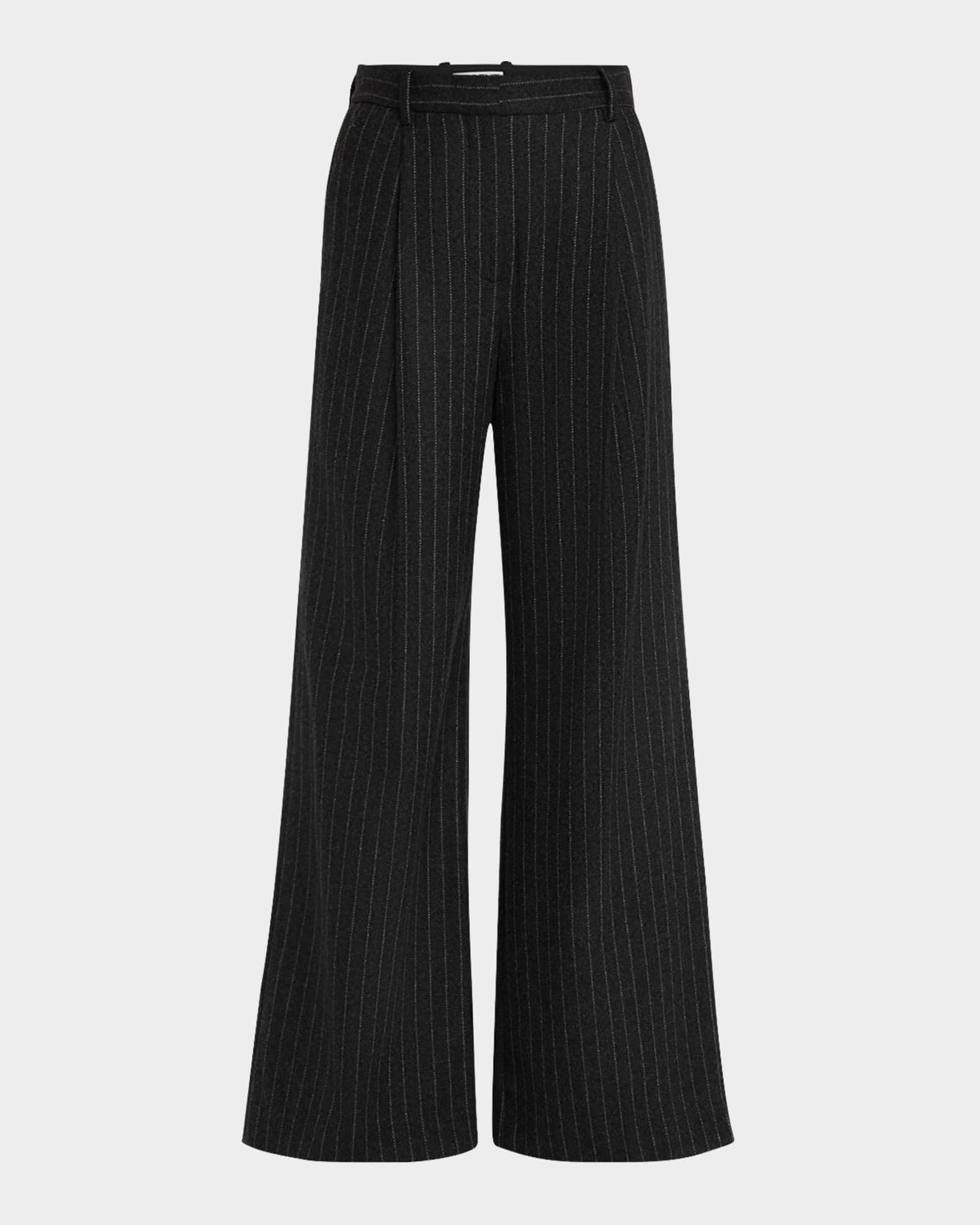 Pleated Pinstripe Wide-Leg Trousers 0