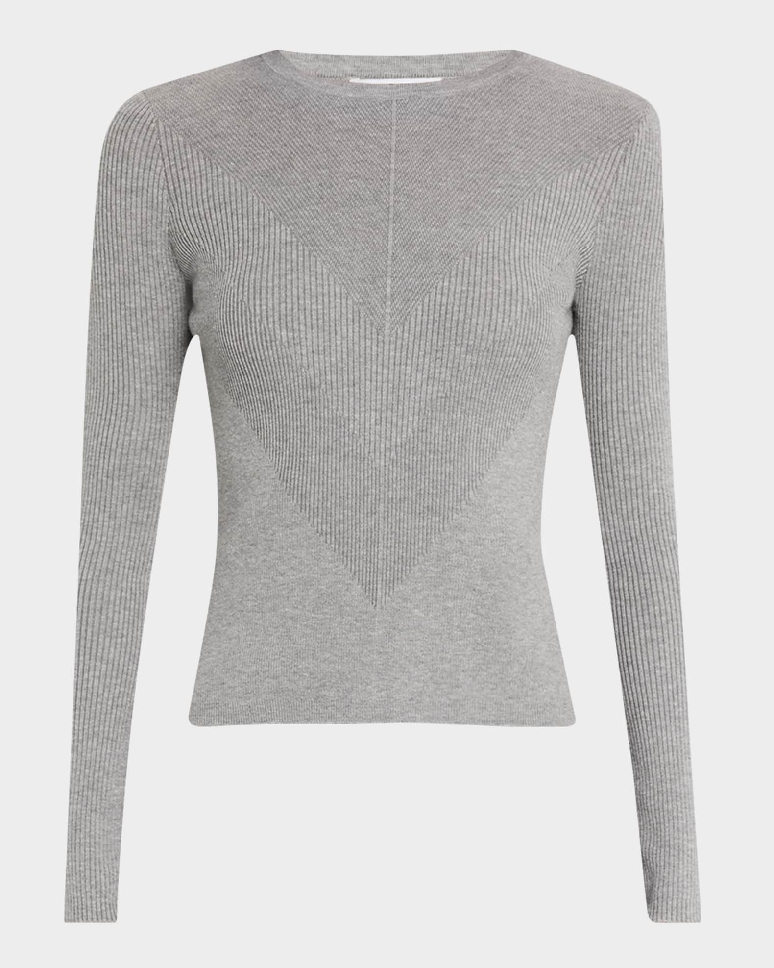 Chevron Ribbed Stretch Wool Sweater 0