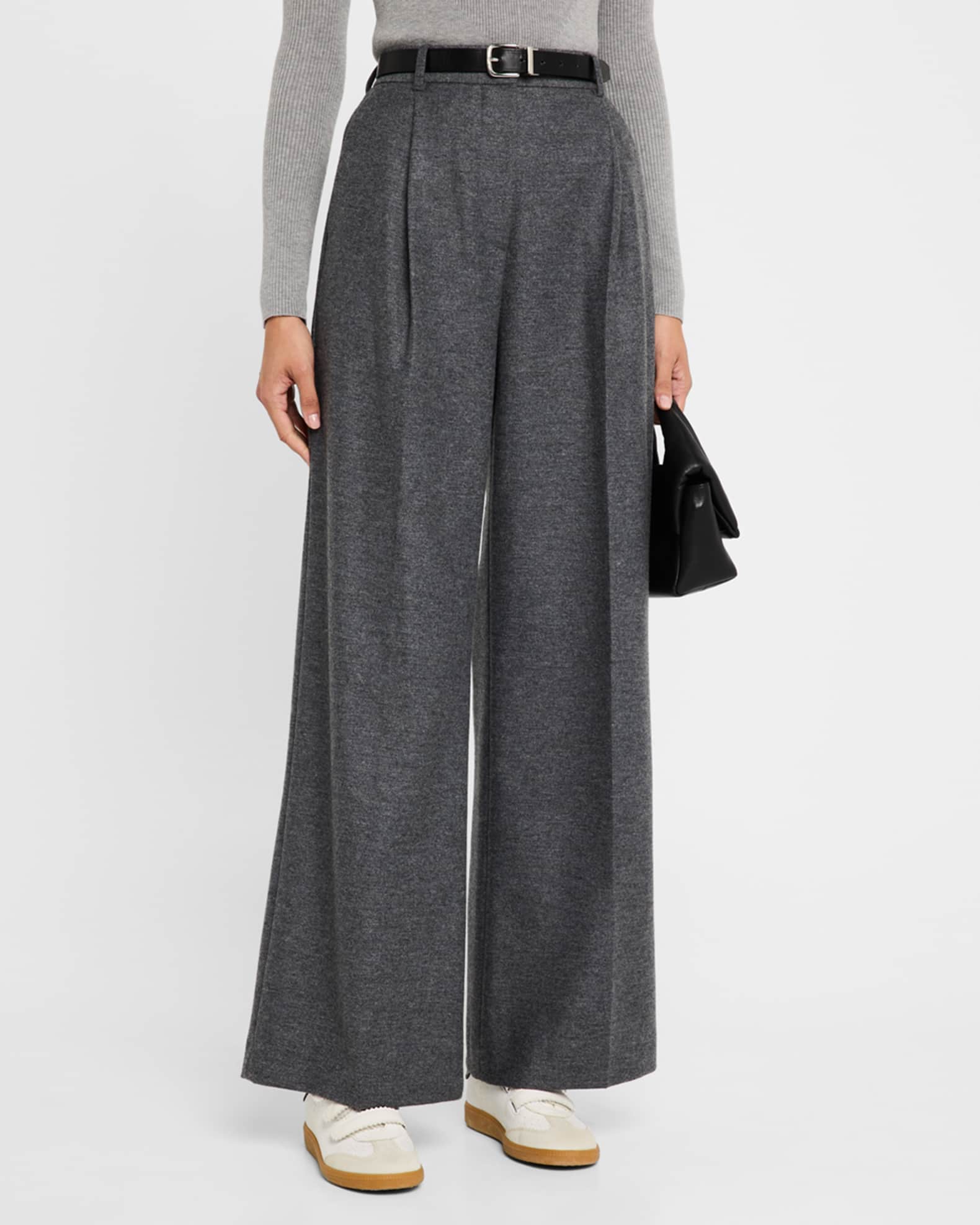 ARGENT Pleated Wide-Leg Textured Wool Trousers | Neiman Marcus