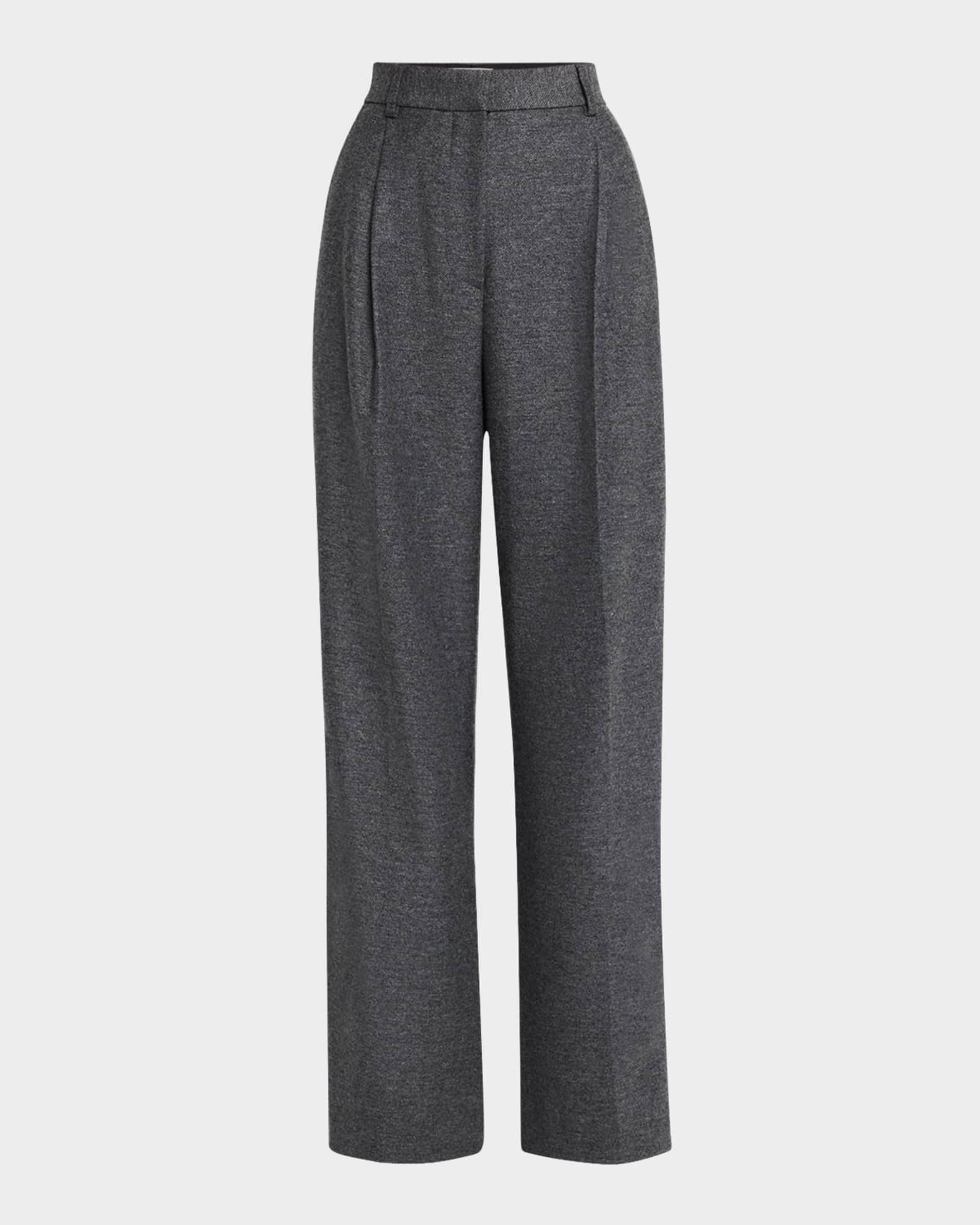 Pleated Wide-Leg Textured Wool Trousers 0