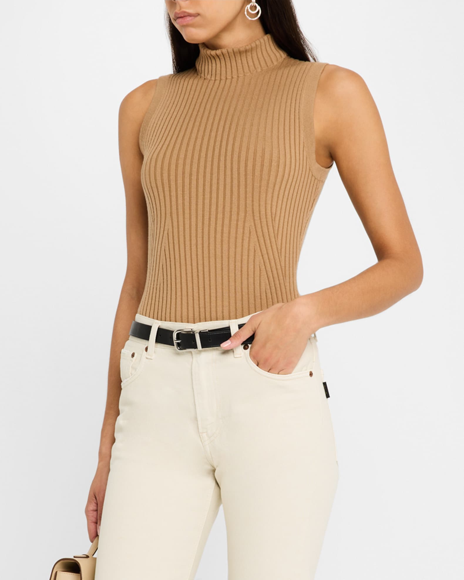 Sleeveless Ribbed Turtleneck Sweater