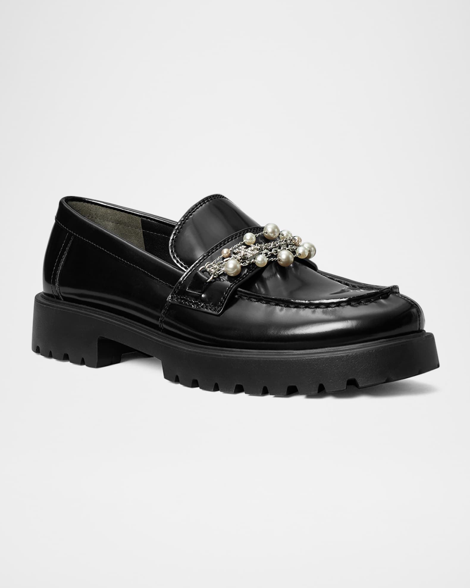 Tory Burch Embellished Medallion Leather Lug Sole Loafers Neiman Marcus
