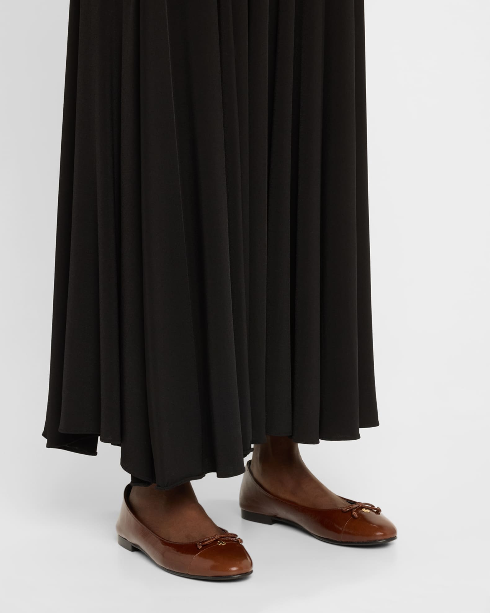 Glossy Leather Cap-Toe Ballerina Flats