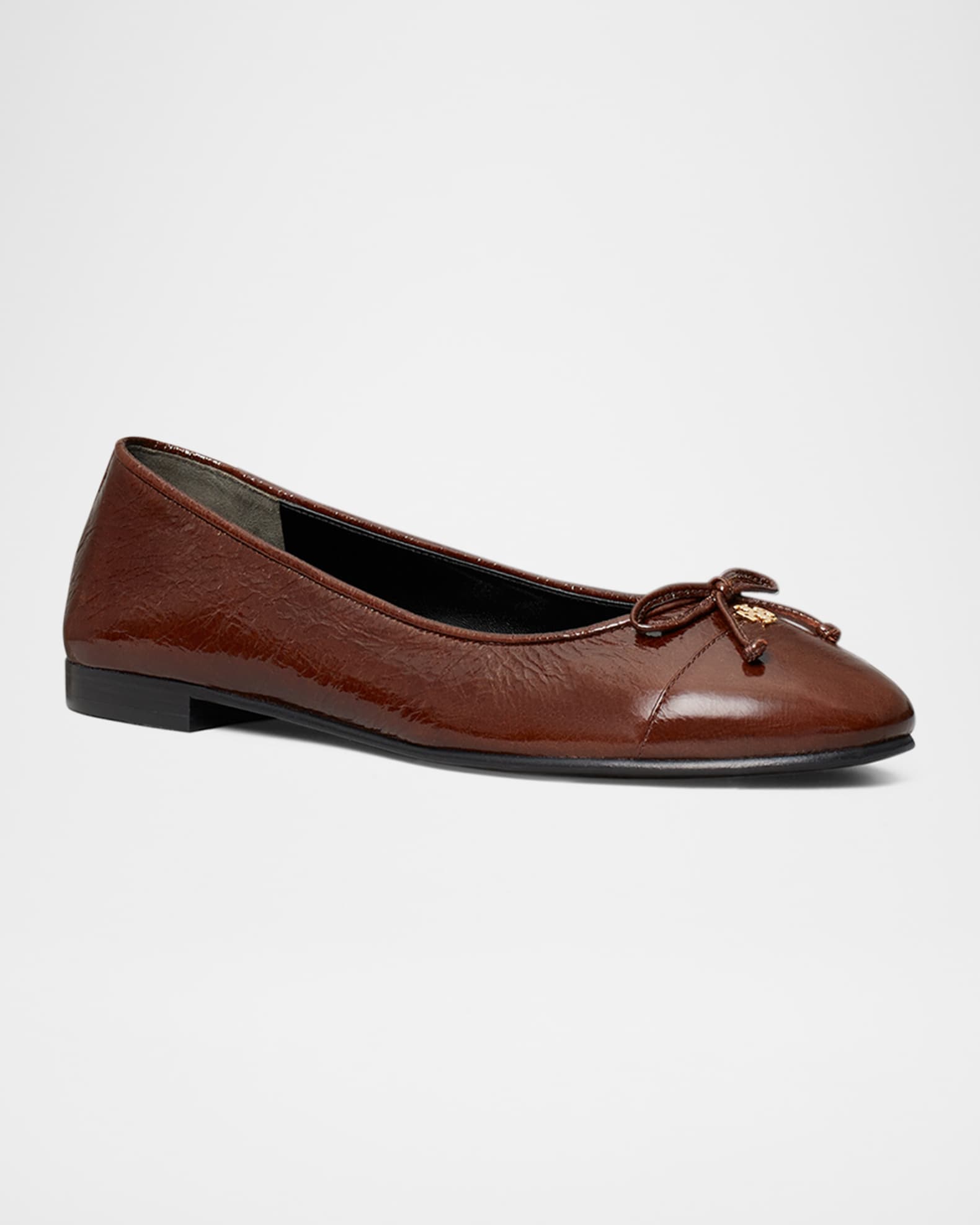 Glossy Leather Cap-Toe Ballerina Flats