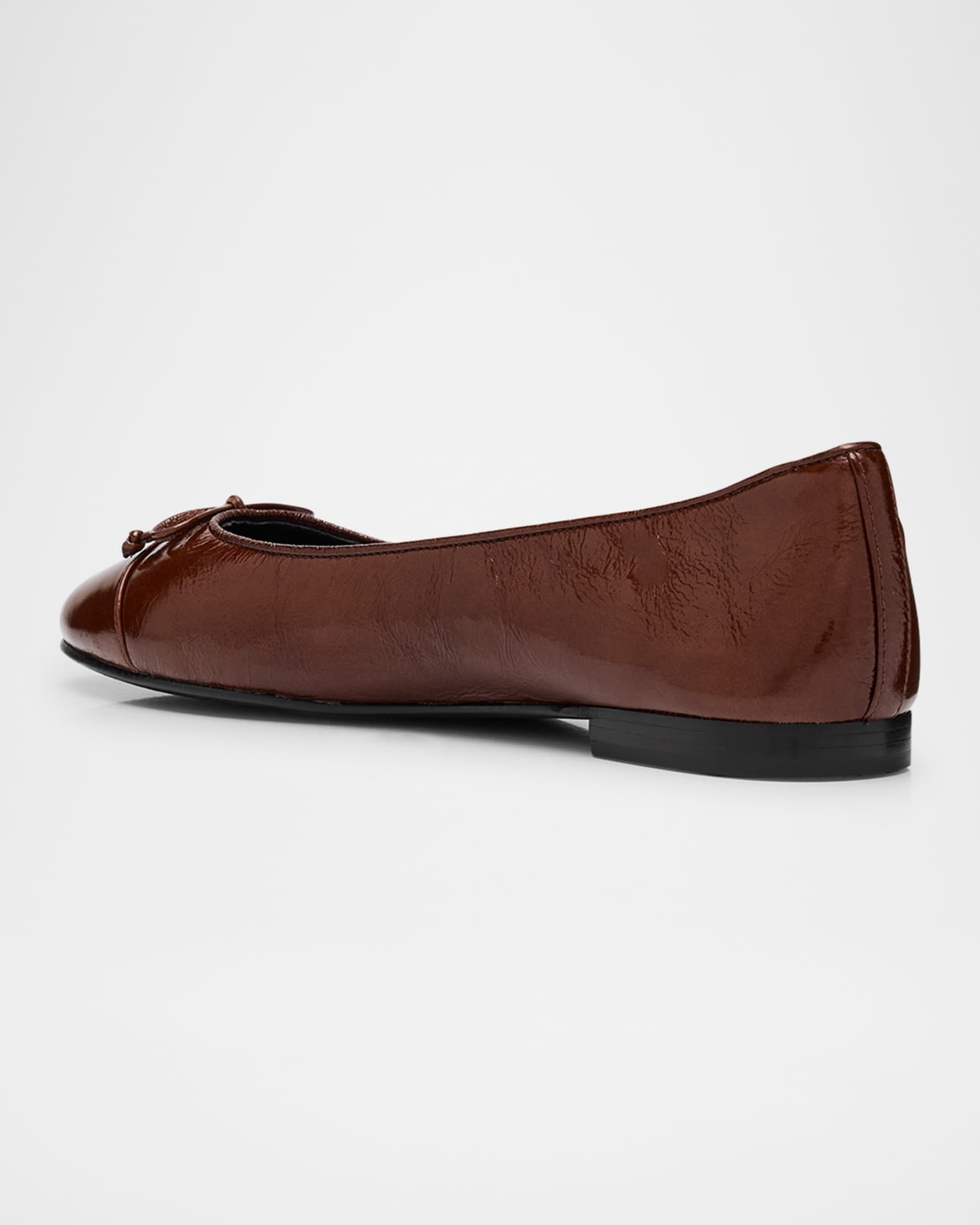 Glossy Leather Cap-Toe Ballerina Flats