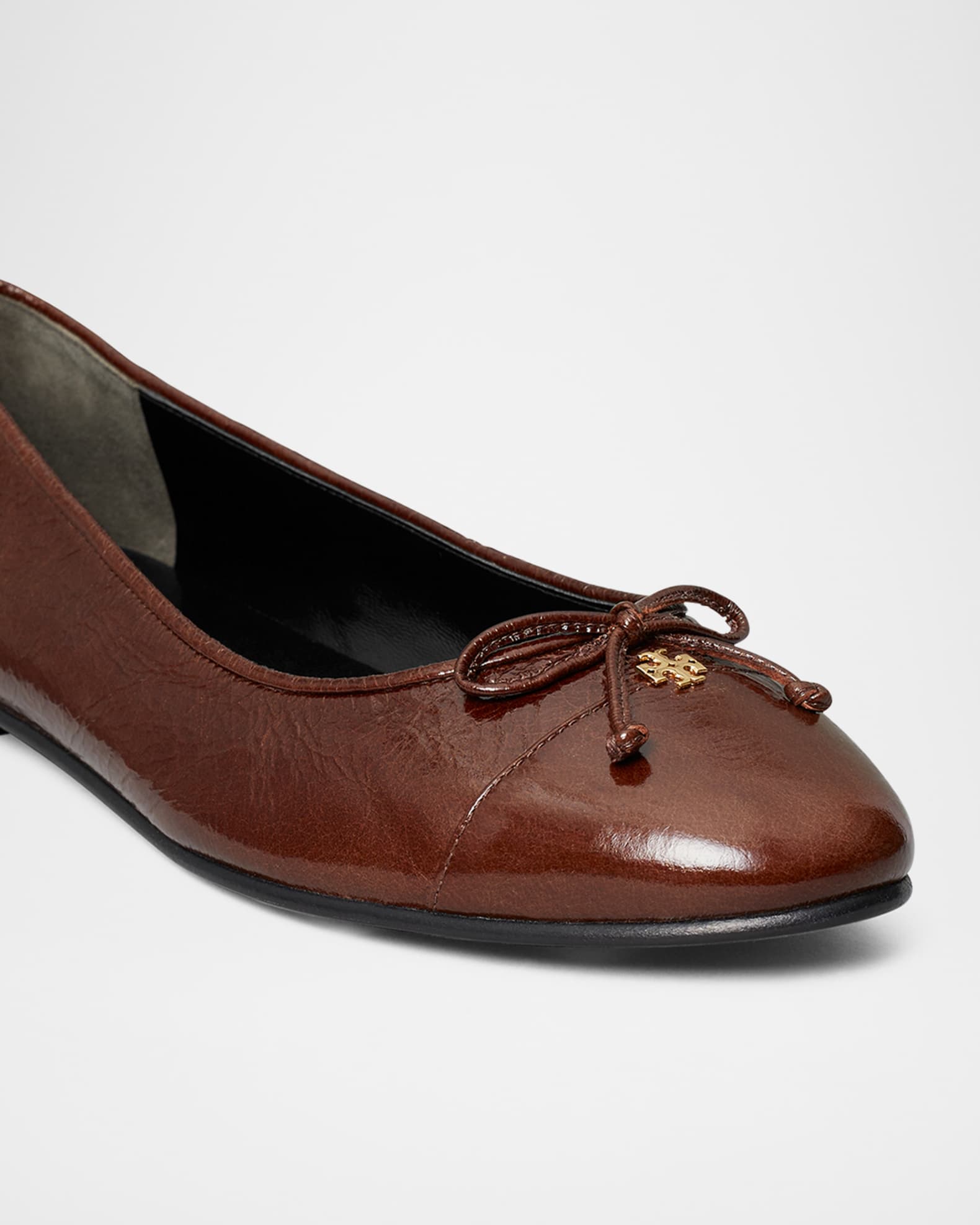 Glossy Leather Cap-Toe Ballerina Flats