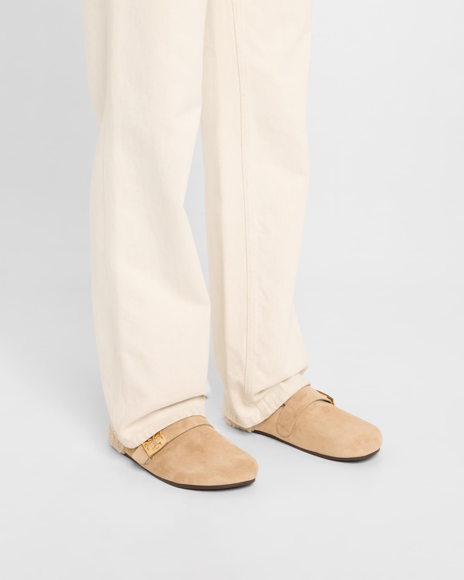 Mellow Suede Shearling Buckle Loafer Mules 1