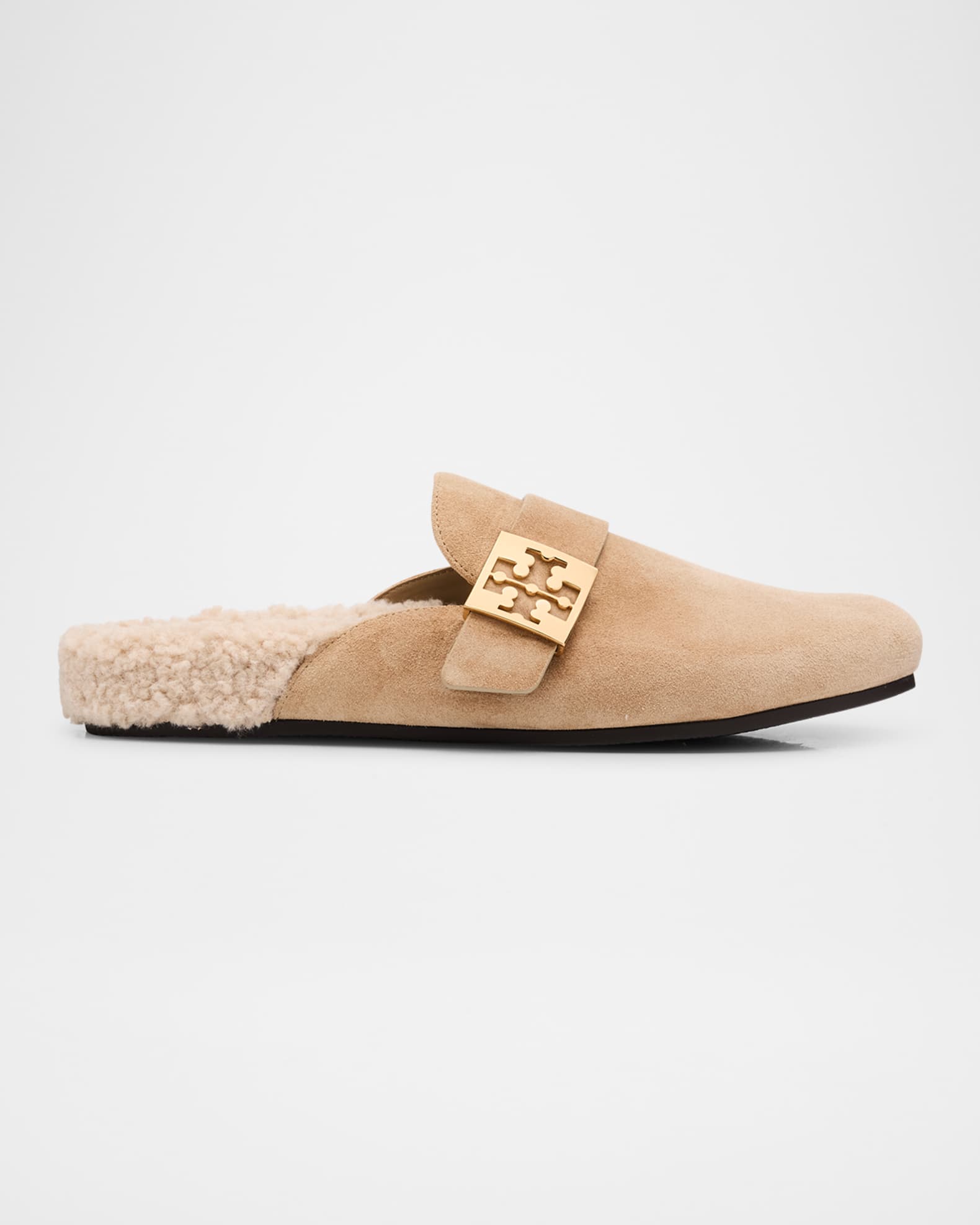 Mellow Suede Shearling Buckle Loafer Mules 0