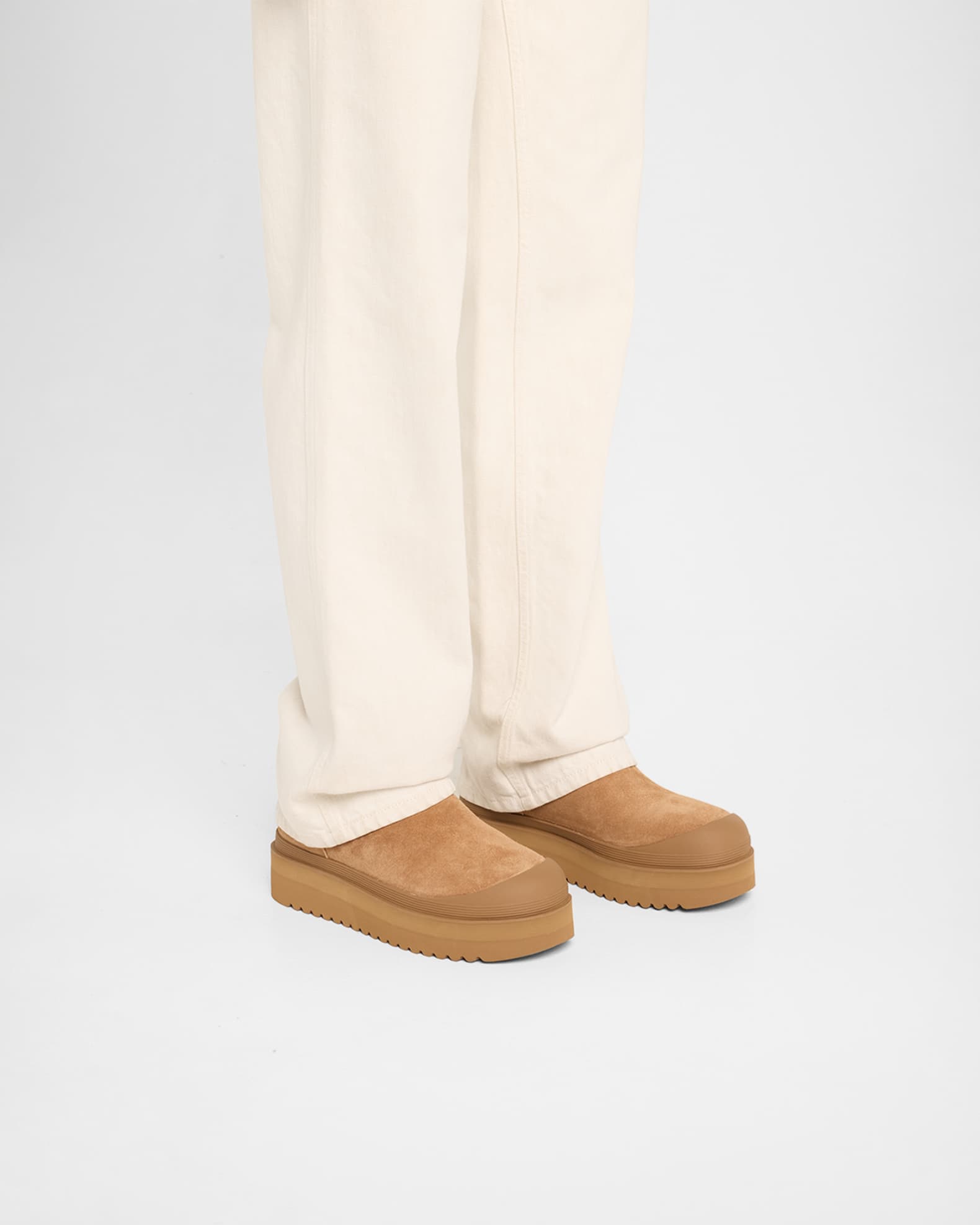 Mellow Suede Shearling Buckle Platform Booties 1