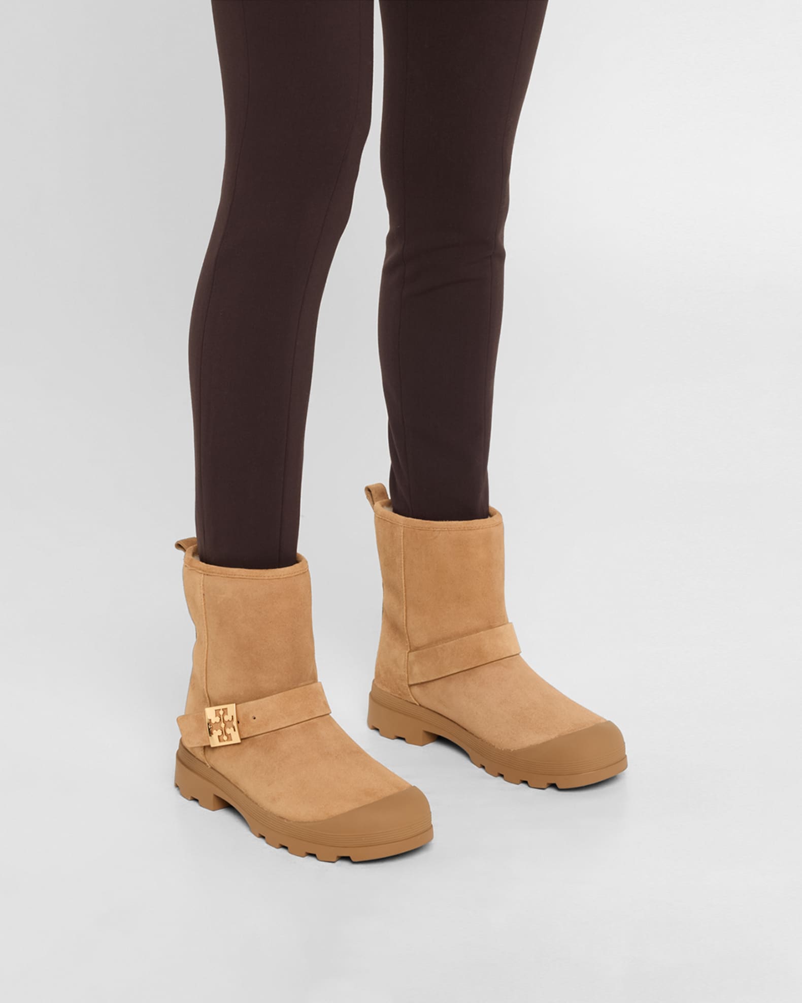 Mellow Suede Shearling Buckle Cozy Booties 1
