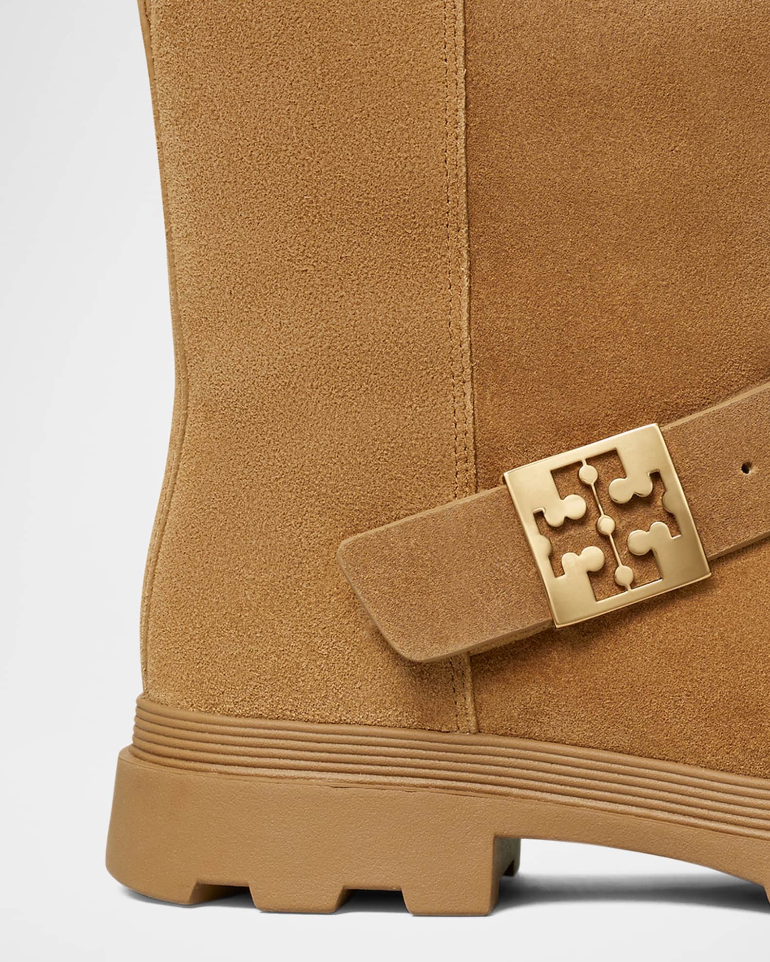 Tory Burch Mellow Suede Shearling Buckle Cozy Booties Neiman Marcus