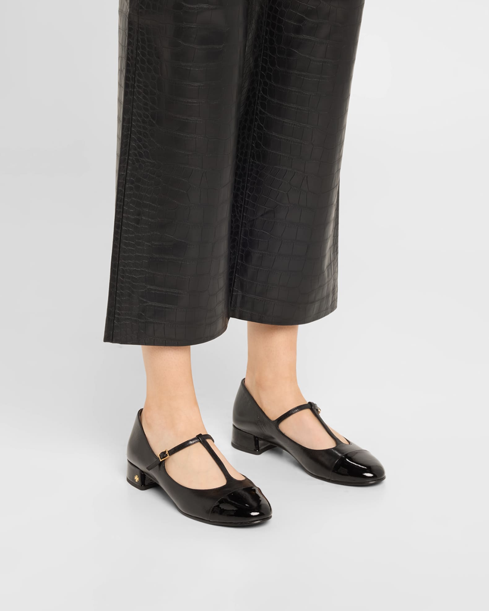 Mixed Leather T-Strap Ballerina Flats 1