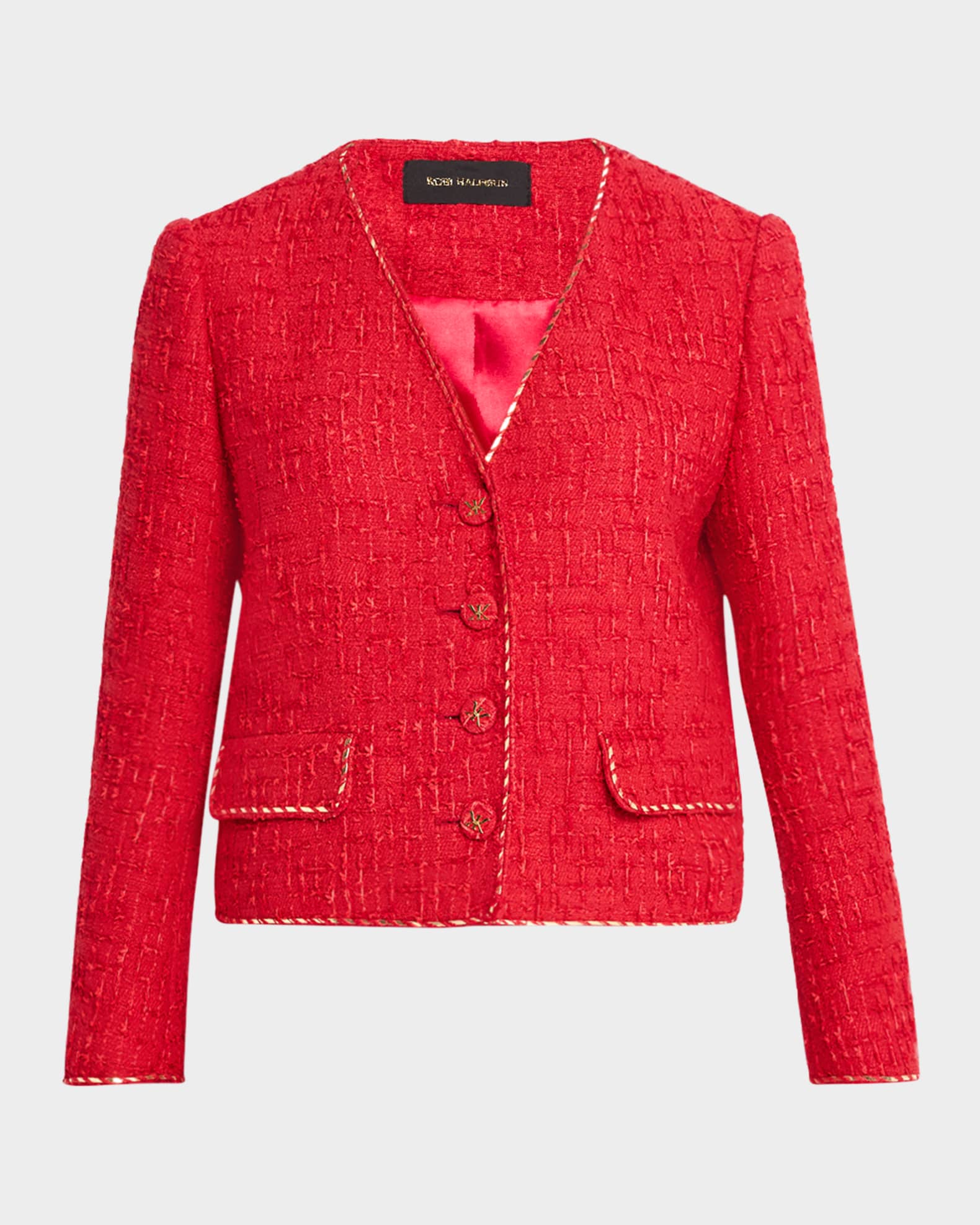 Clara Metallic-Trim Textured Tweed Jacket 0