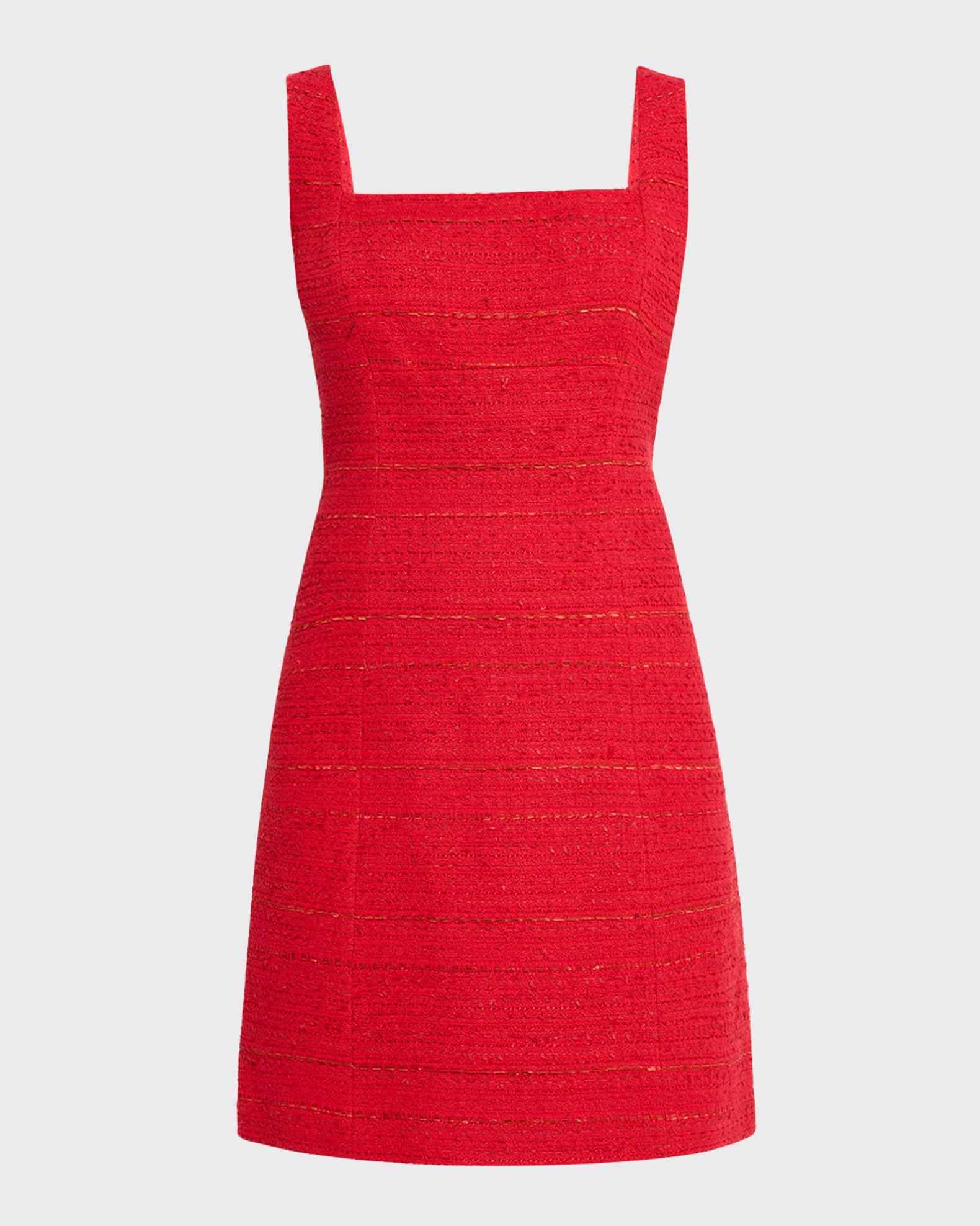 Rue Square-Neck Tweed Mini Dress 0