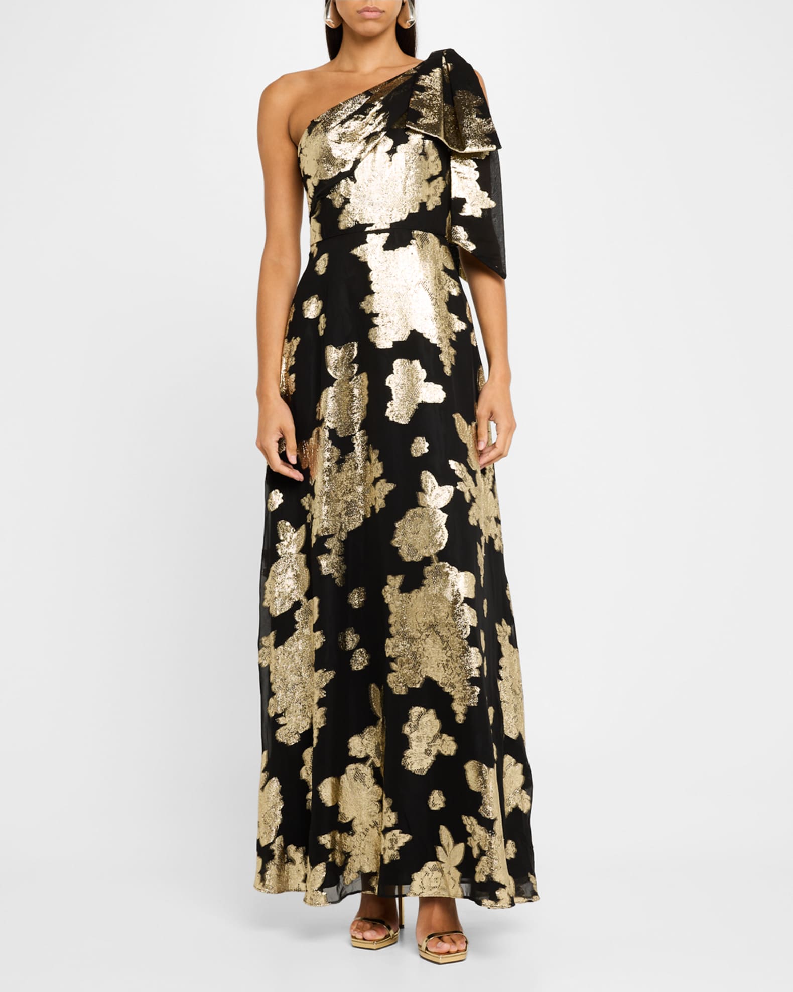 Aidan Mattox One-Shoulder Metallic Jacquard Gown | Neiman Marcus Aidan Mattox One-Shoulder Metallic Jacquard Gown | Neiman Marcus