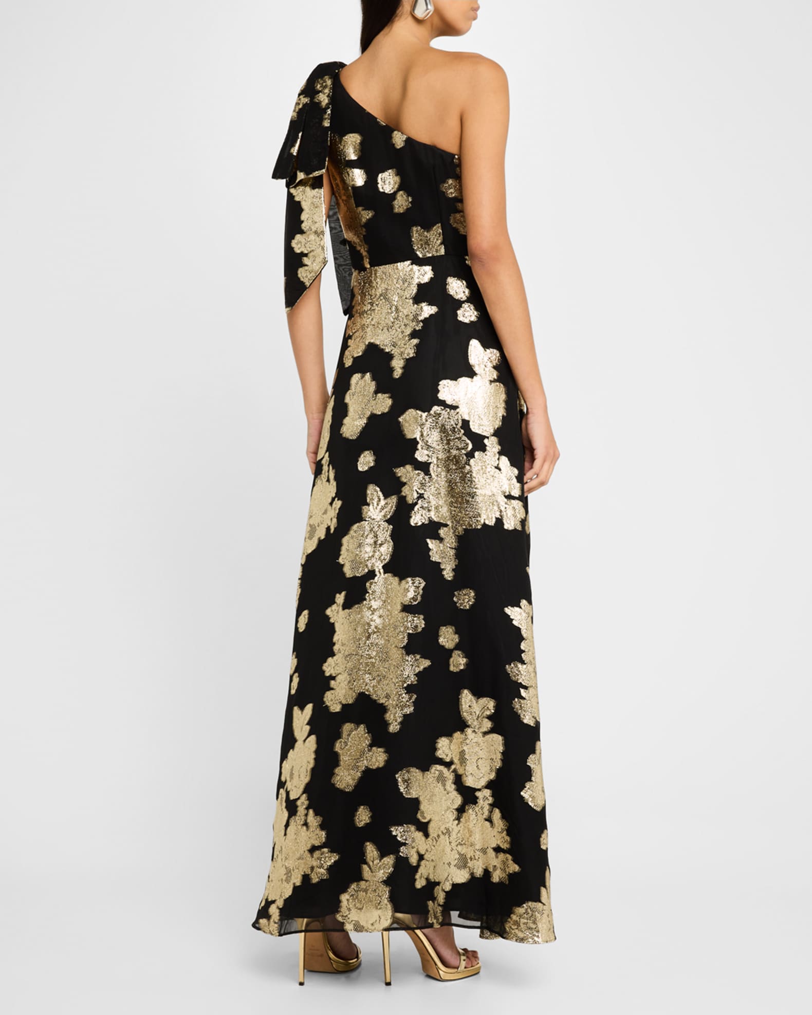 Aidan Mattox One-Shoulder Metallic Jacquard Gown | Neiman Marcus