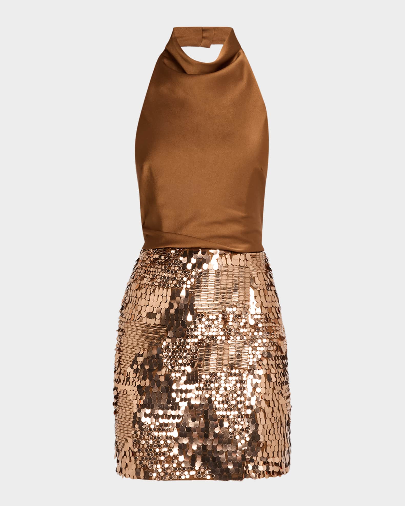 Sequin Combo Halter Mini Dress 0